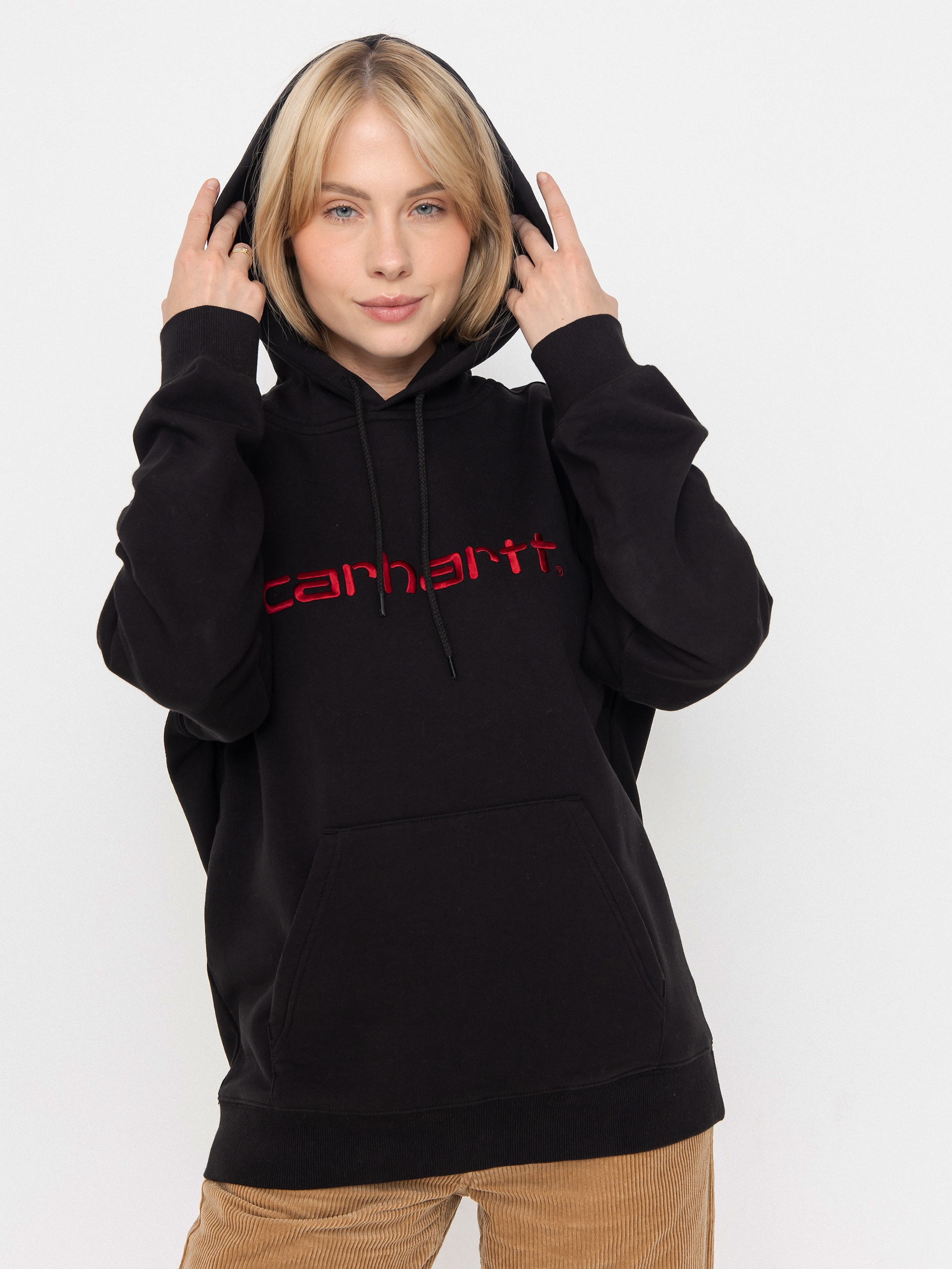 Mikina s kapucu0148ou Carhartt WIP Carhartt HD Wmn (black/scarlet)