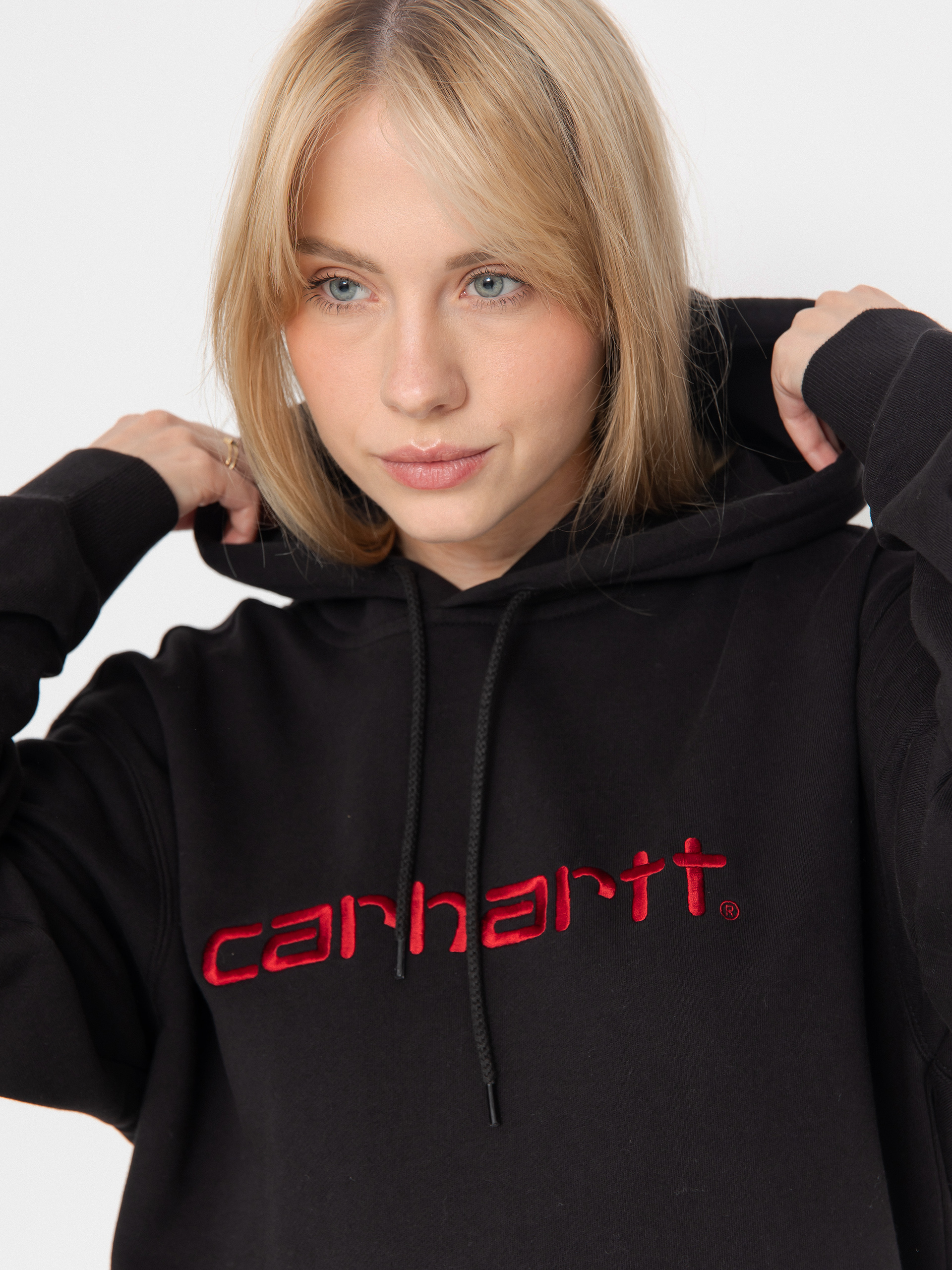 Mikina s kapucňou Carhartt WIP Carhartt HD Wmn (black/scarlet)