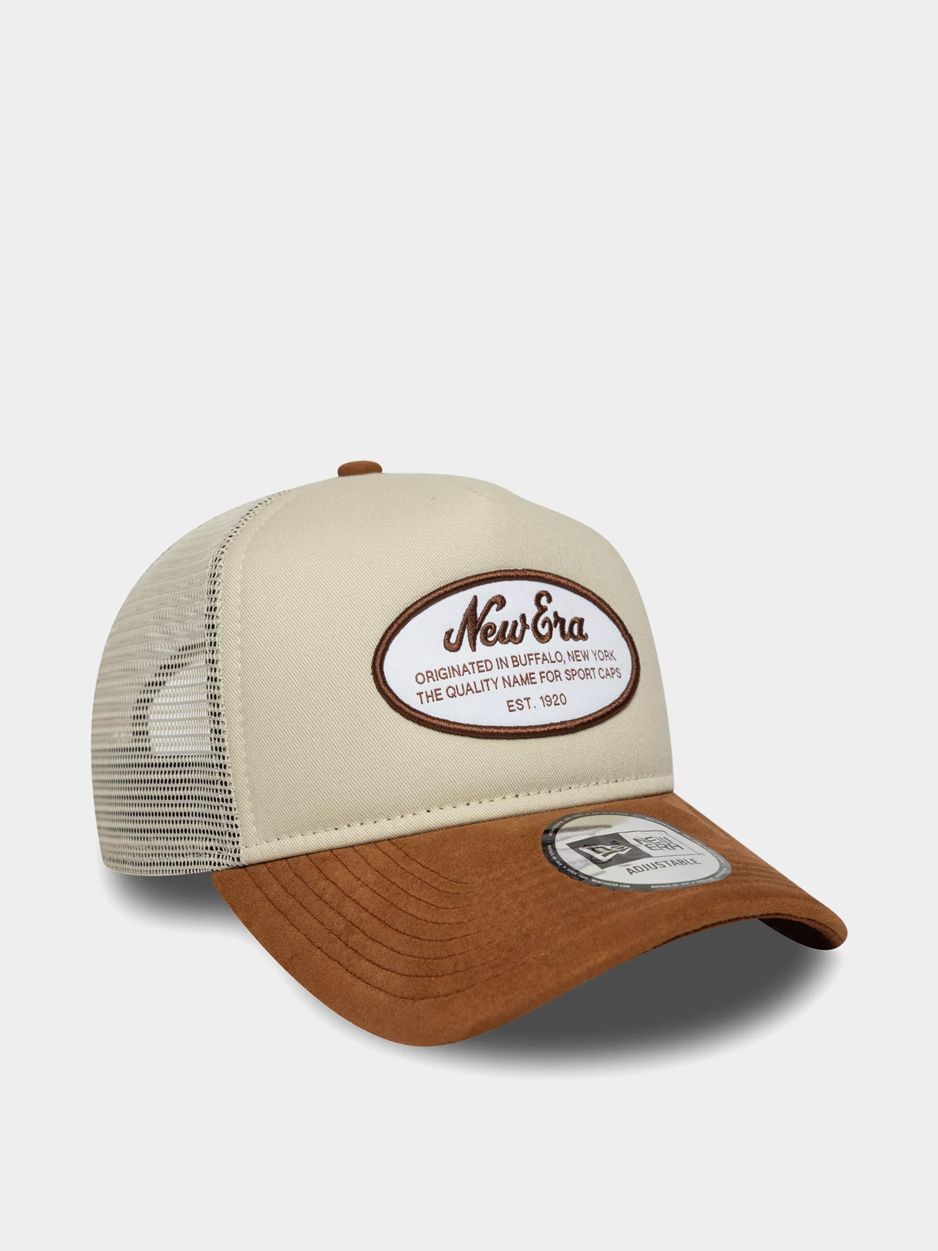 Šiltovka New Era Oval Patch Suede Trucker (stone/brown)