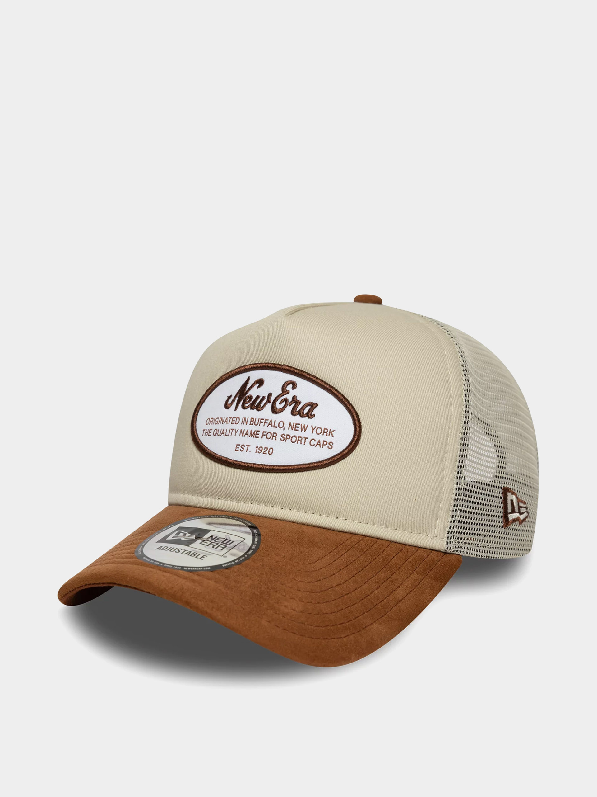 Šiltovka New Era Oval Patch Suede Trucker (stone/brown)