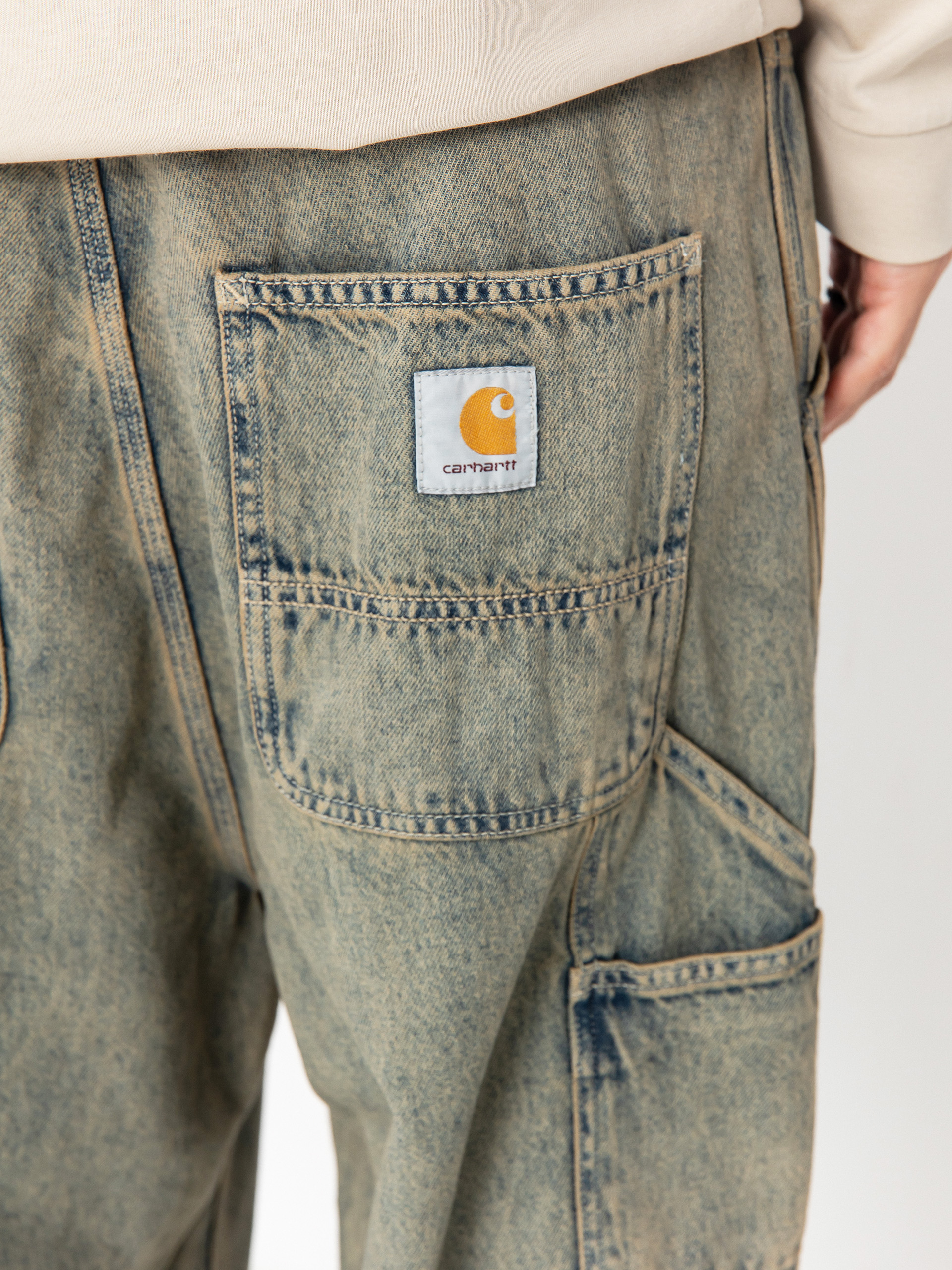 Nohavice Carhartt WIP OG Single Knee (blue/leather/garment dyed)