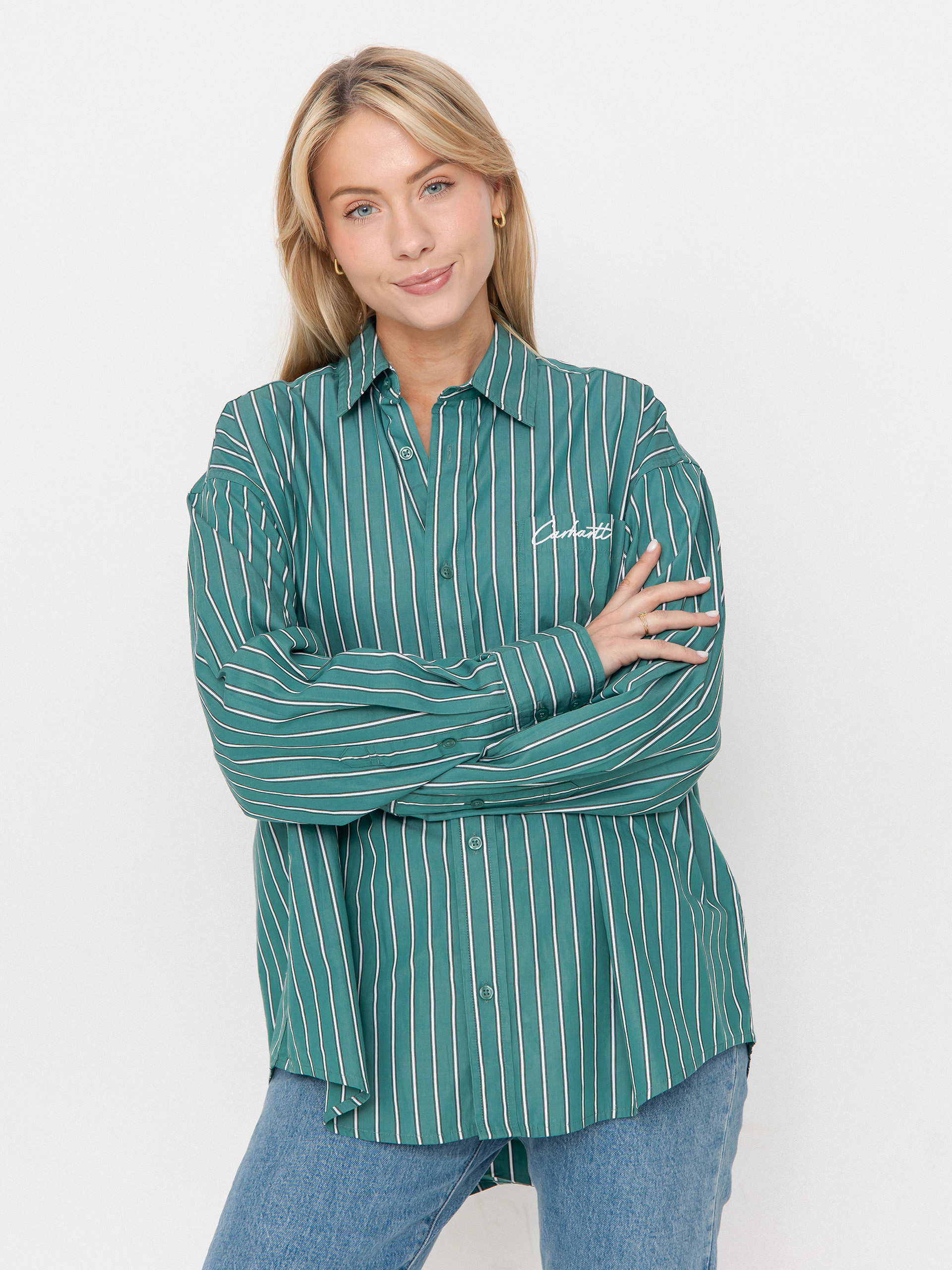 Košeľa Carhartt WIP Grimsby Wmn (grimsby stripe/saguaro)