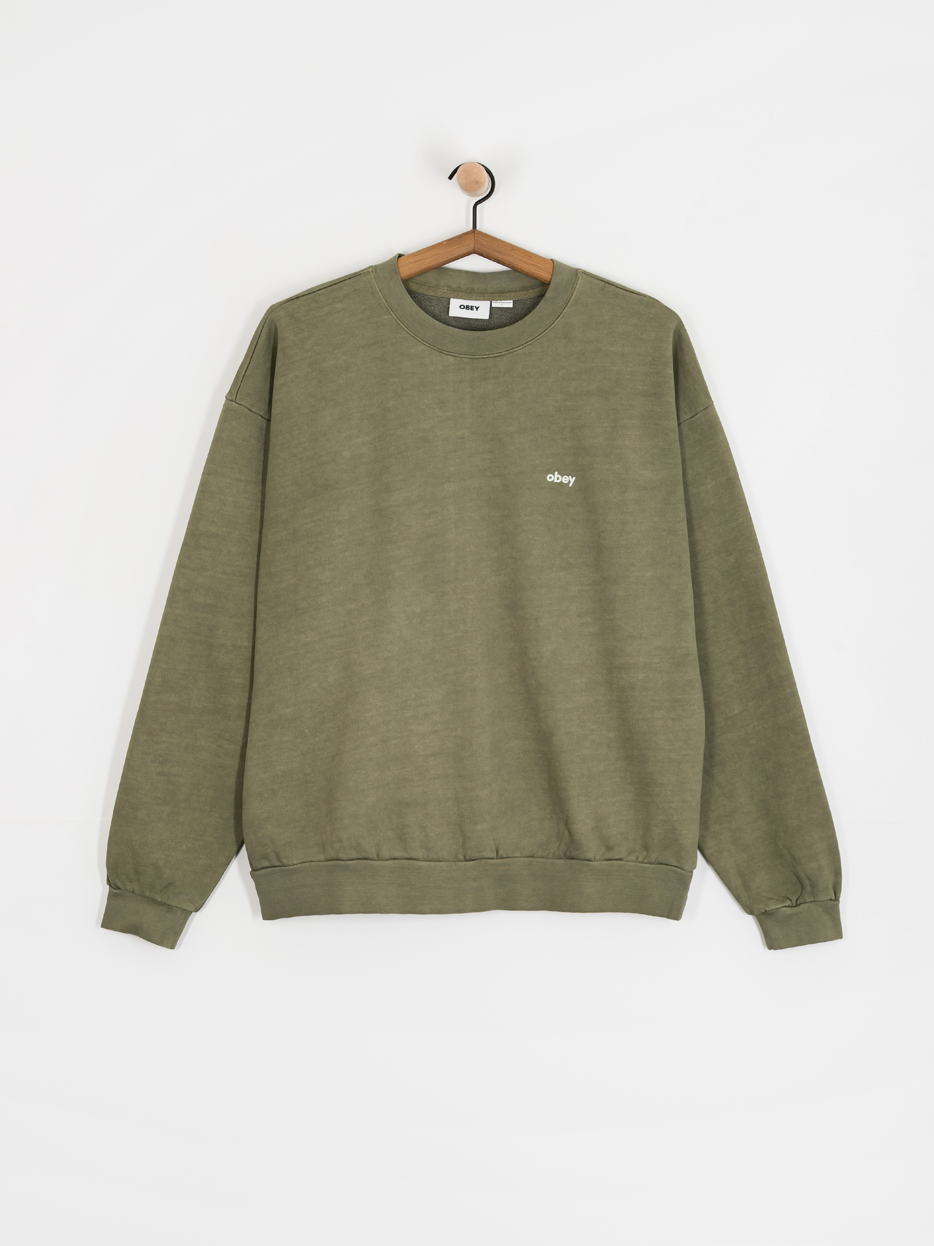Mikina OBEY Lowercase Pigment Crew (pigment deep lichen green)