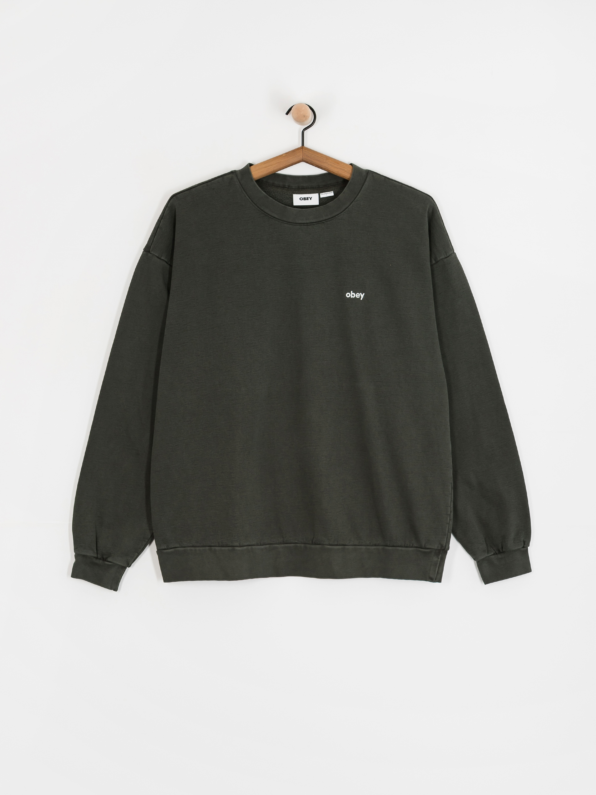 Mikina OBEY Lowercase Pigment Crew (pigment pirate black)