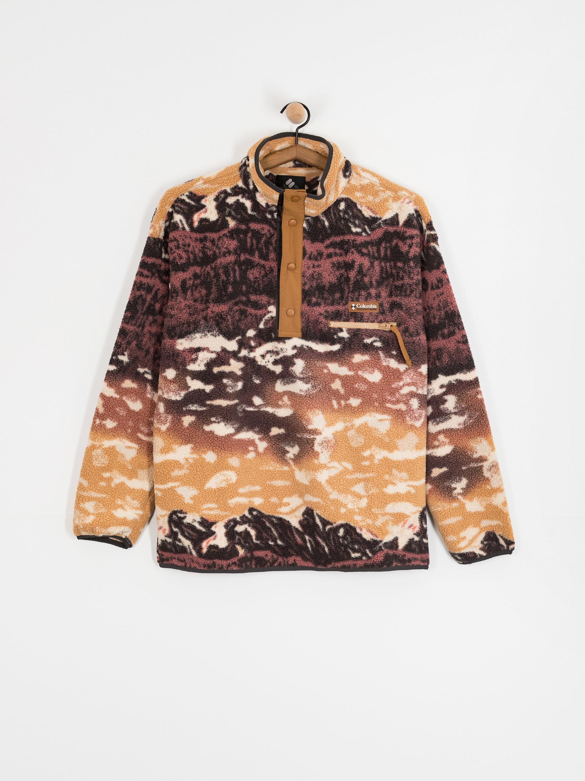 Pánsky Flísová mikina Columbia Helvetia II Printed Half Snap (camel brown sisters)