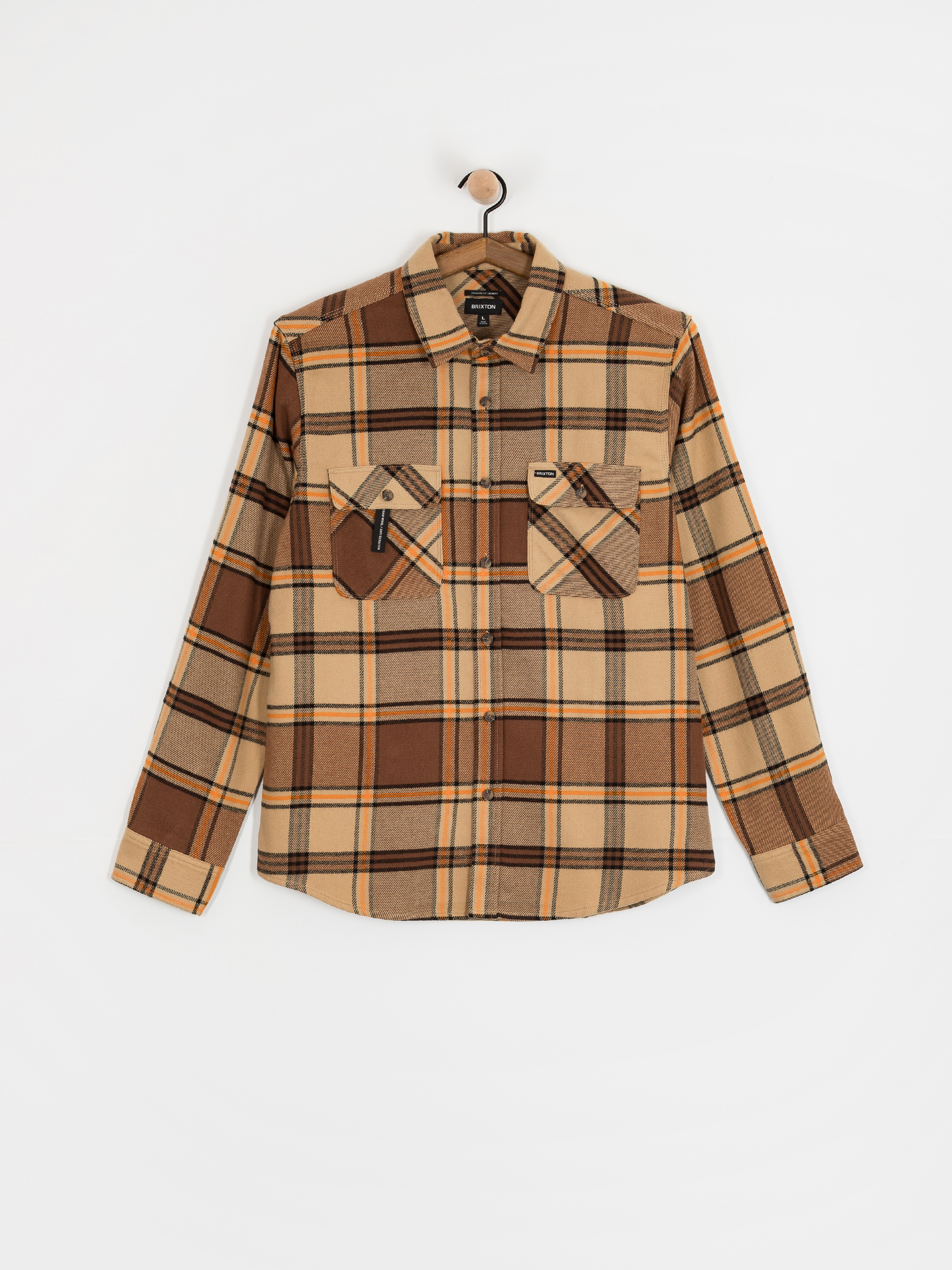 Košeľa Brixton Bowery Flannel (sand/pinecone/solar orange)