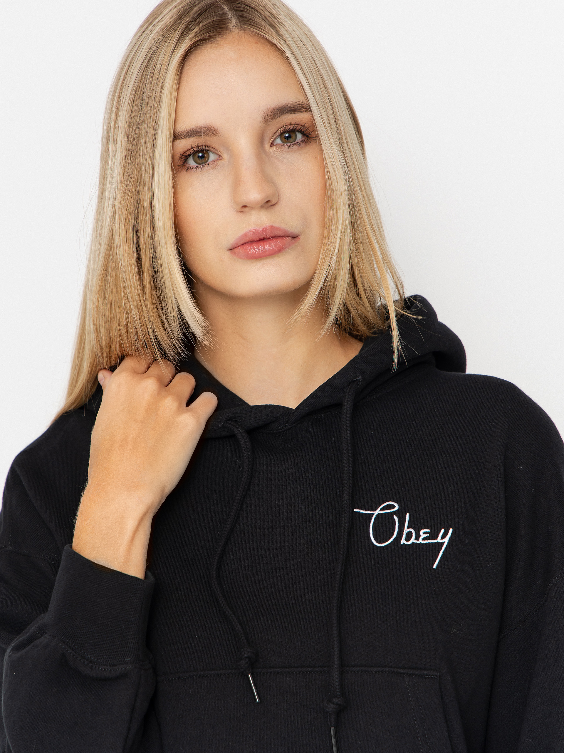 Mikina s kapucňou OBEY Cities Cropped HD Wmn (black)