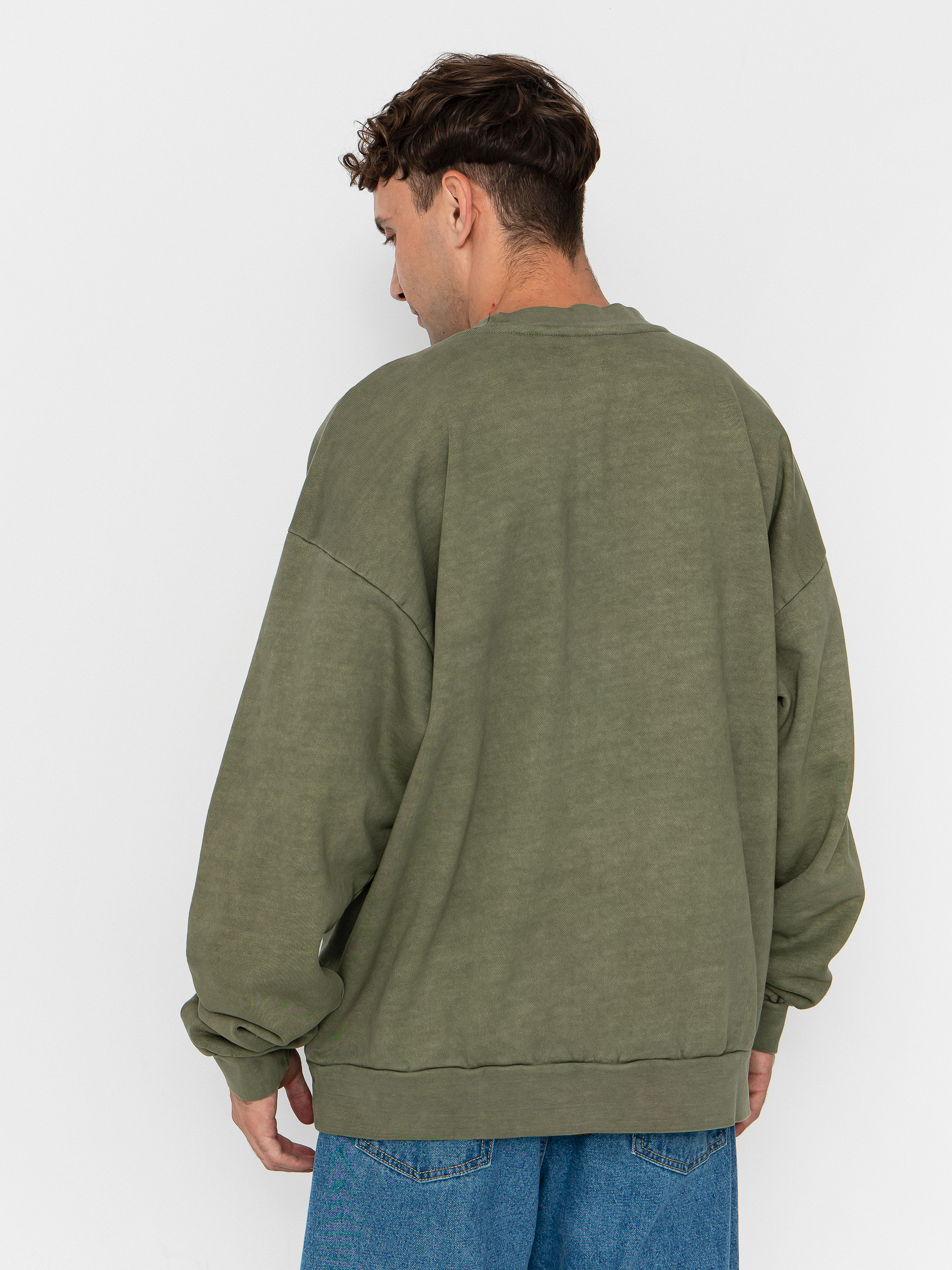 Mikina OBEY Lowercase Pigment Crew (pigment deep lichen green)