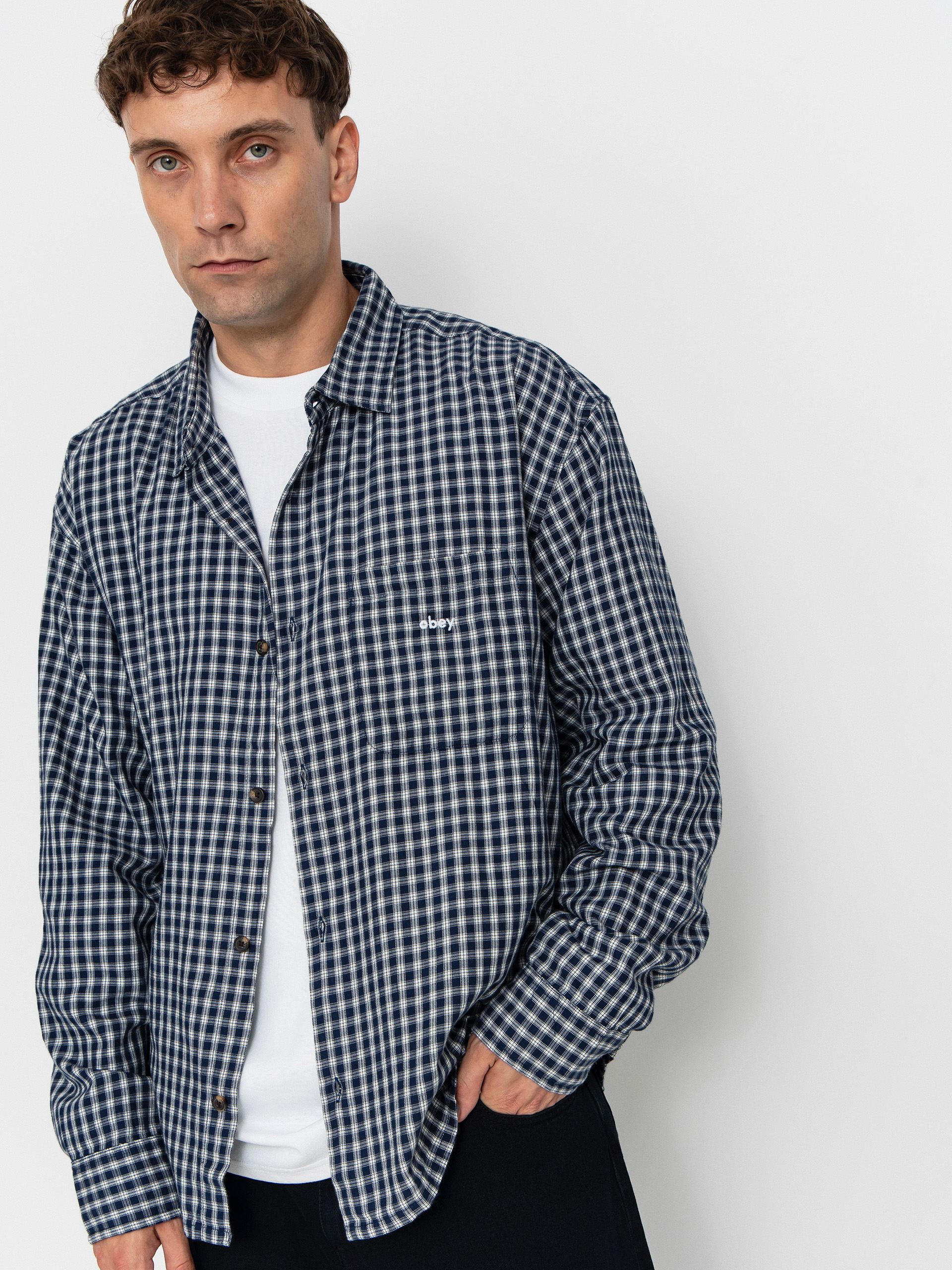Košeľa OBEY Bigwig Andy Woven (academy navy multi)