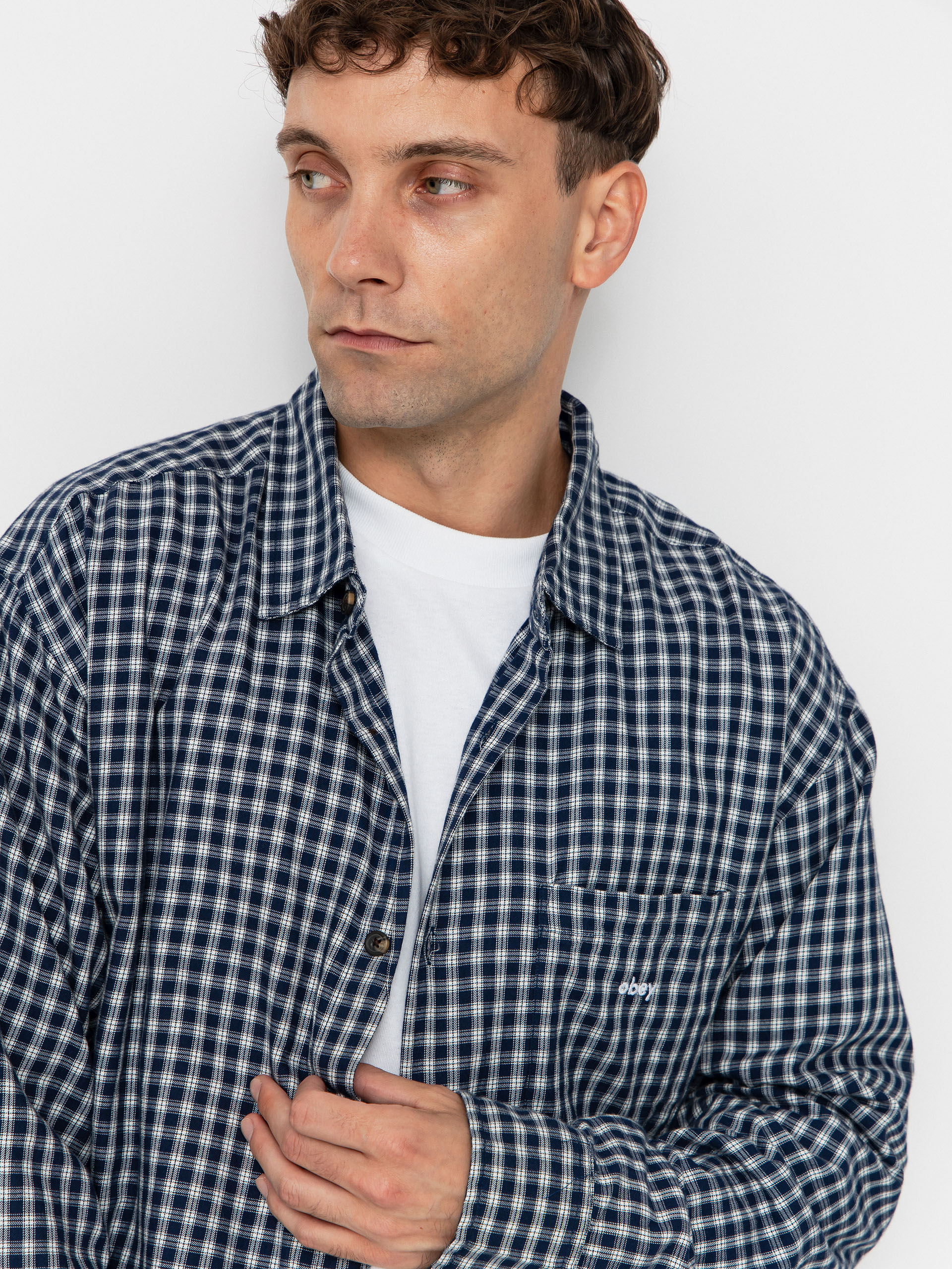 Košeľa OBEY Bigwig Andy Woven (academy navy multi)