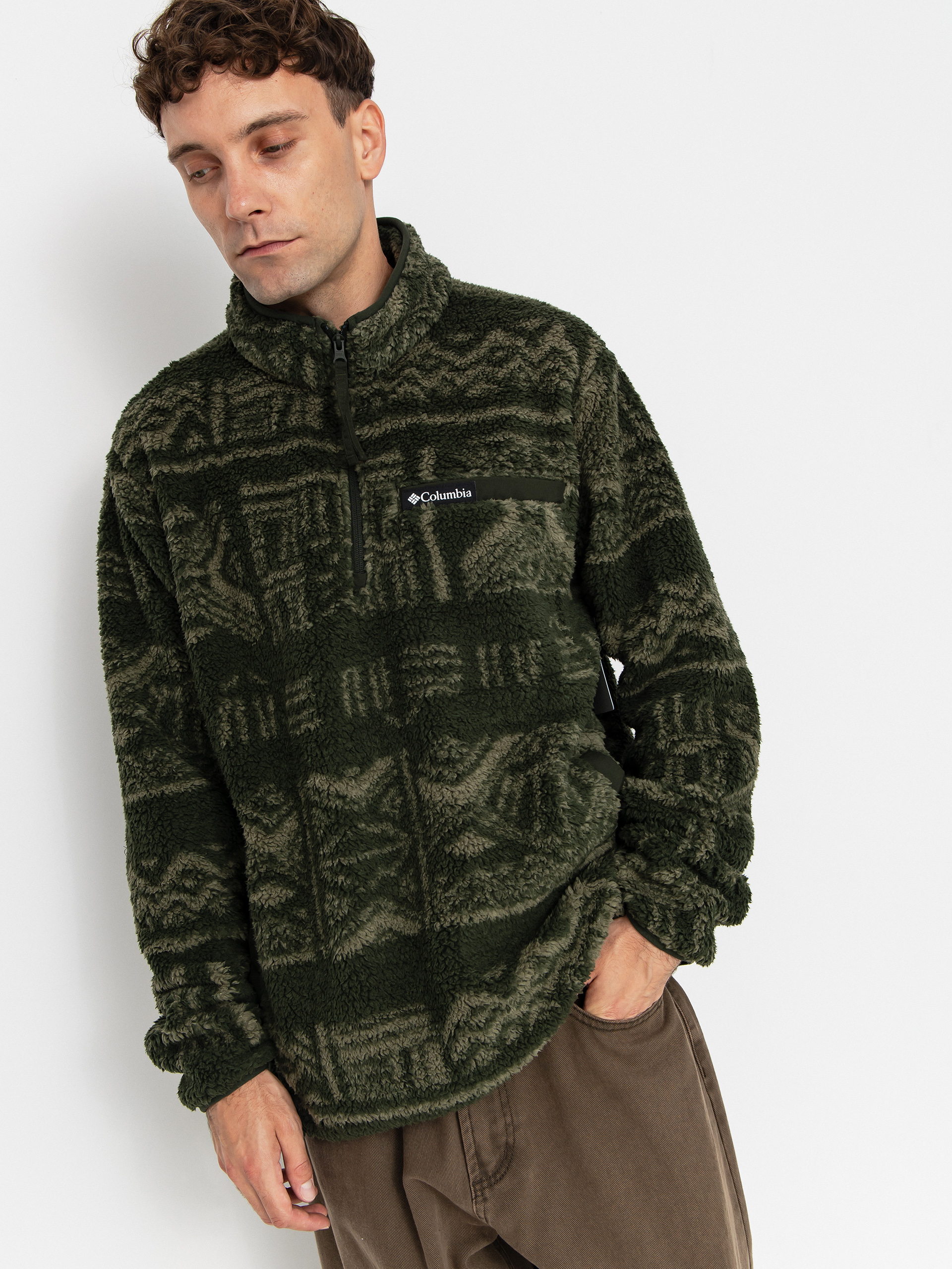 Flu00edsovu00e1 mikina Columbia Rugged Ridge High Pile Half Zip (greenscape deschutes days)