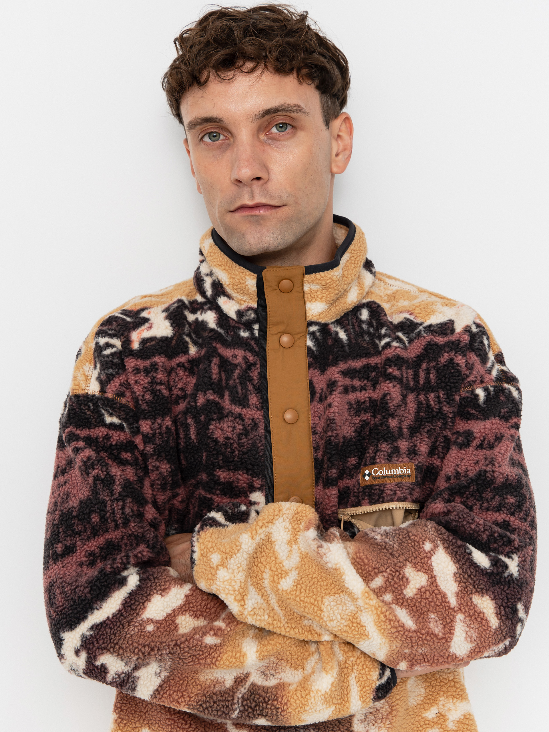 Pánsky Flísová mikina Columbia Helvetia II Printed Half Snap (camel brown sisters)