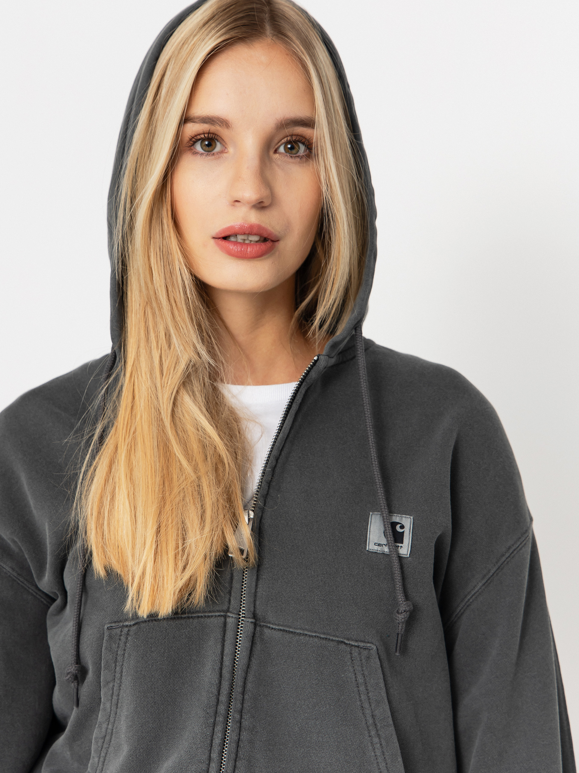 Mikina s kapucňou Carhartt WIP Nelson ZHD Wmn (black/garment dyed)