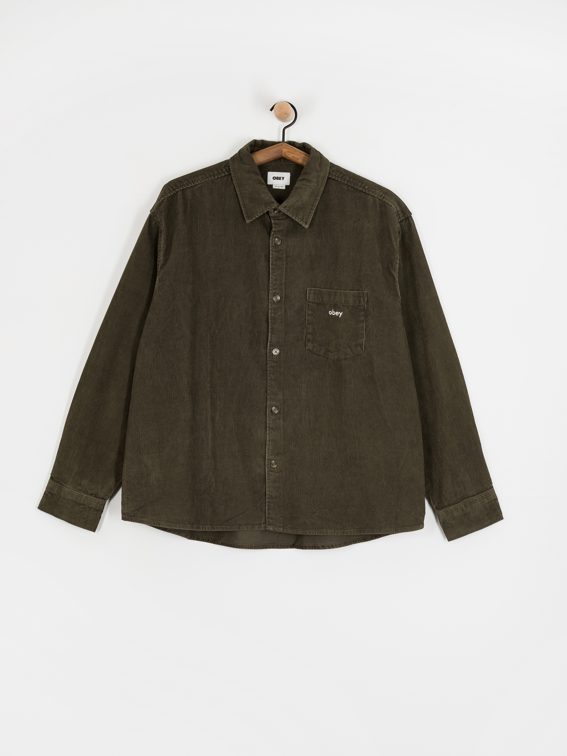 Košeľa OBEY Buckley Corduroy Woven (black olive faded wash)