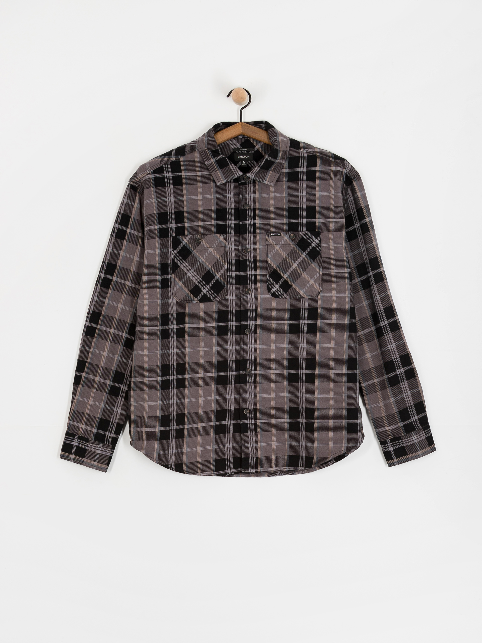 Košeľa Brixton Vintage Wash Flannel (black/charcoal beige/slate)