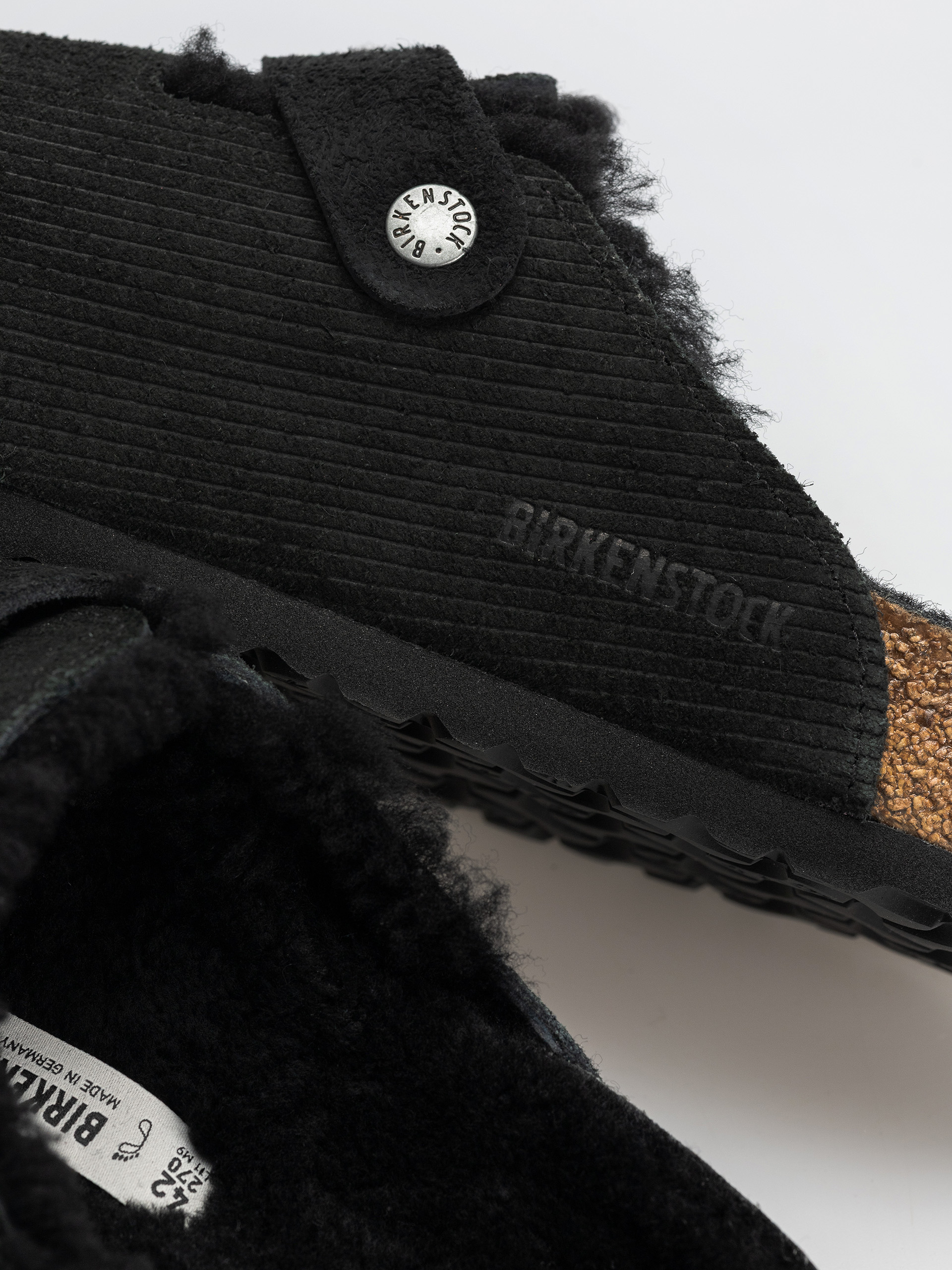 Šľapky Birkenstock Boston VL Fell Suede Leather Fur Regular Wmn (corduroy black)