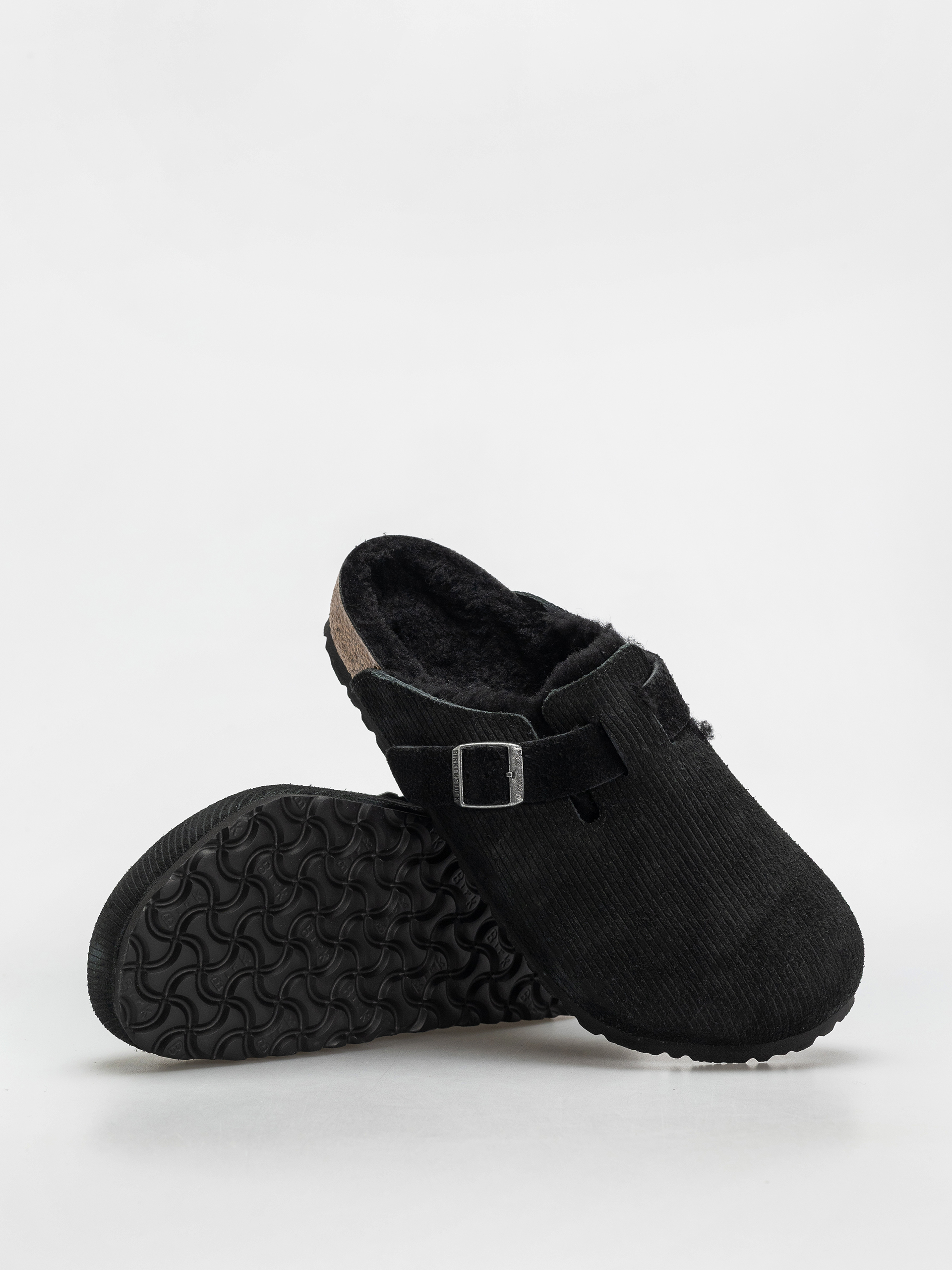 Šľapky Birkenstock Boston VL Fell Suede Leather Fur Regular Wmn (corduroy black)