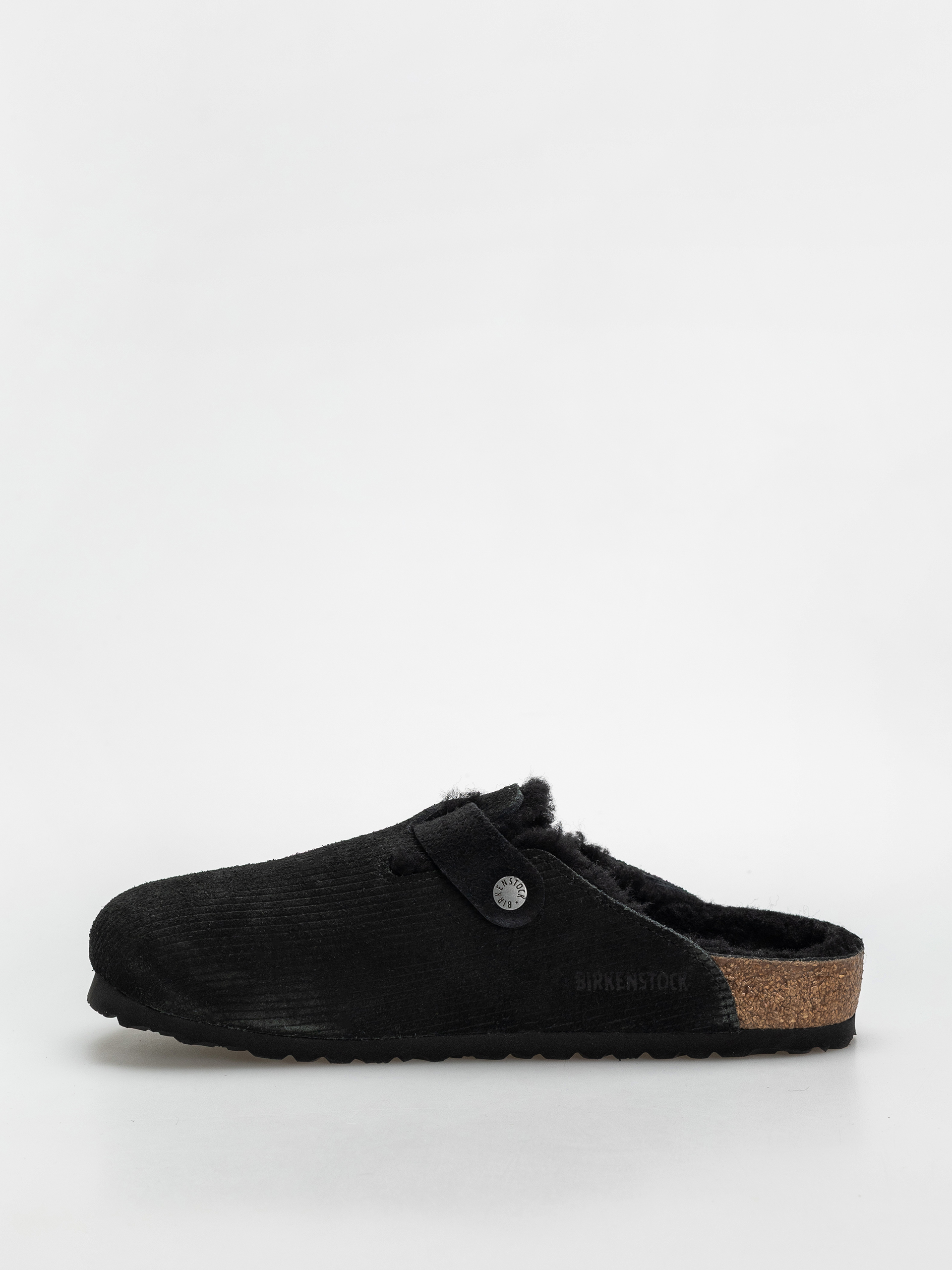 Šľapky Birkenstock Boston VL Fell Suede Leather Fur Regular Wmn (corduroy black)