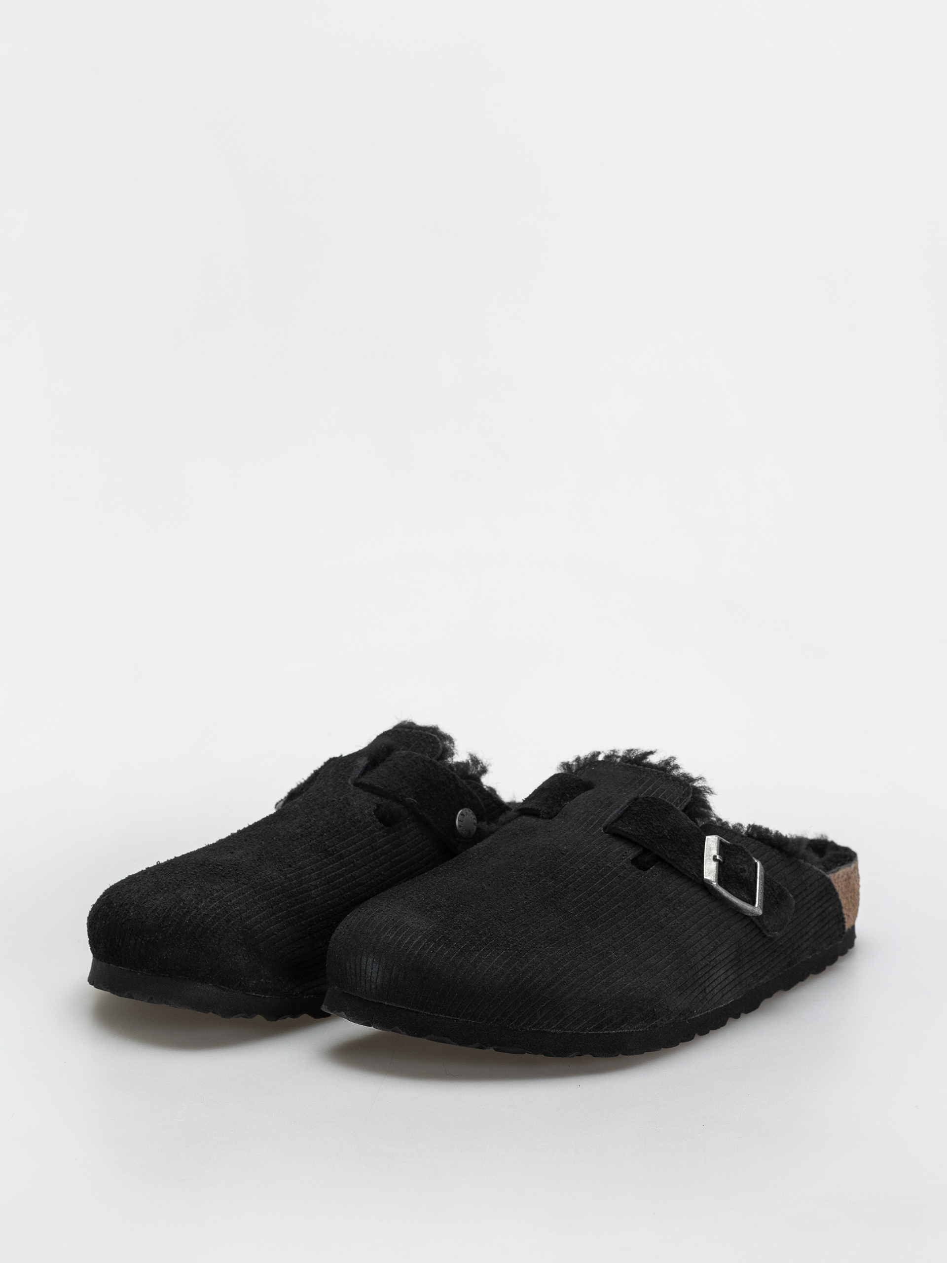 Šľapky Birkenstock Boston VL Fell Suede Leather Fur Regular Wmn (corduroy black)