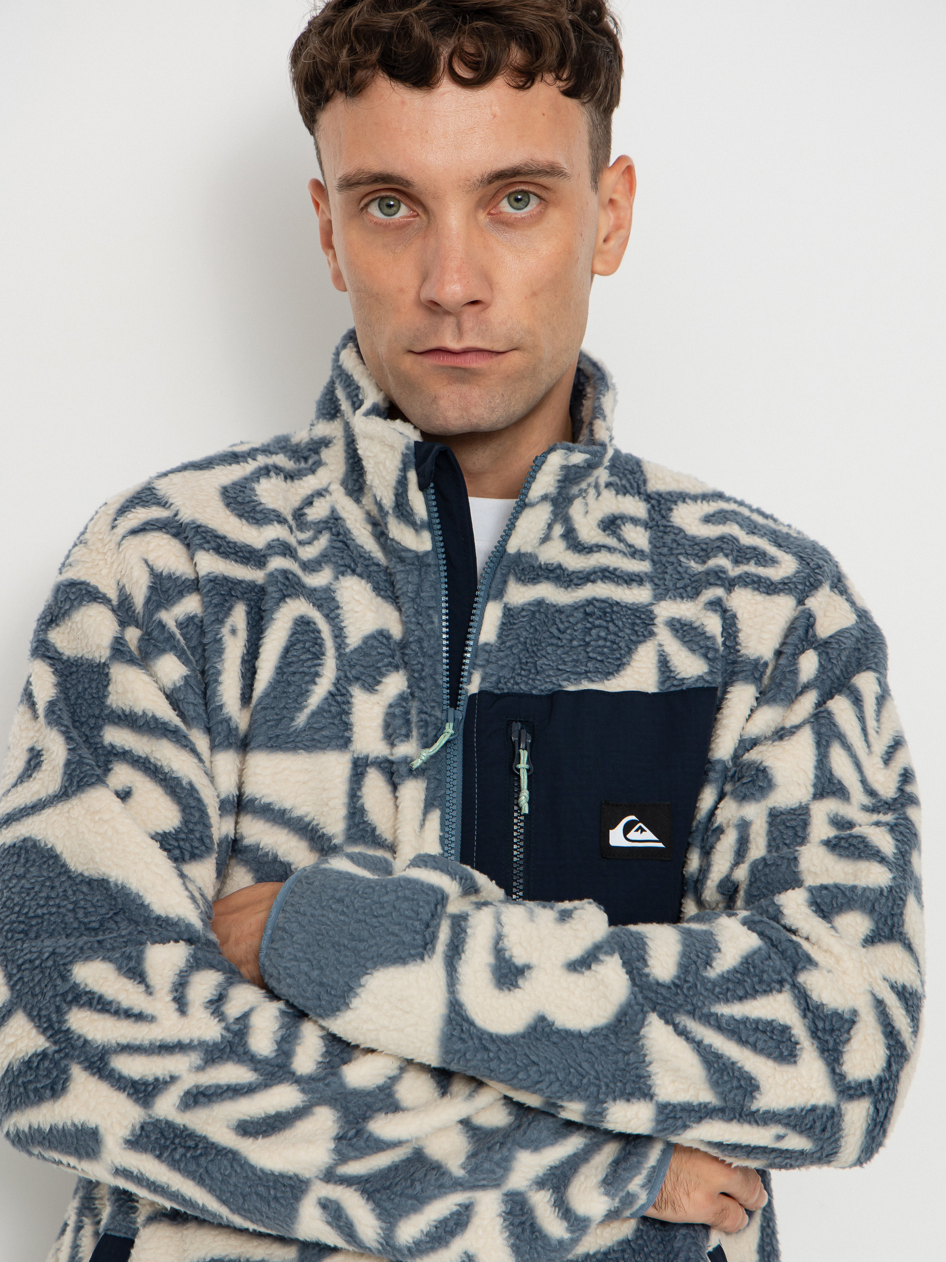 Pánsky Flísová mikina Quiksilver Clean Coast FZ (china blue desert checker)