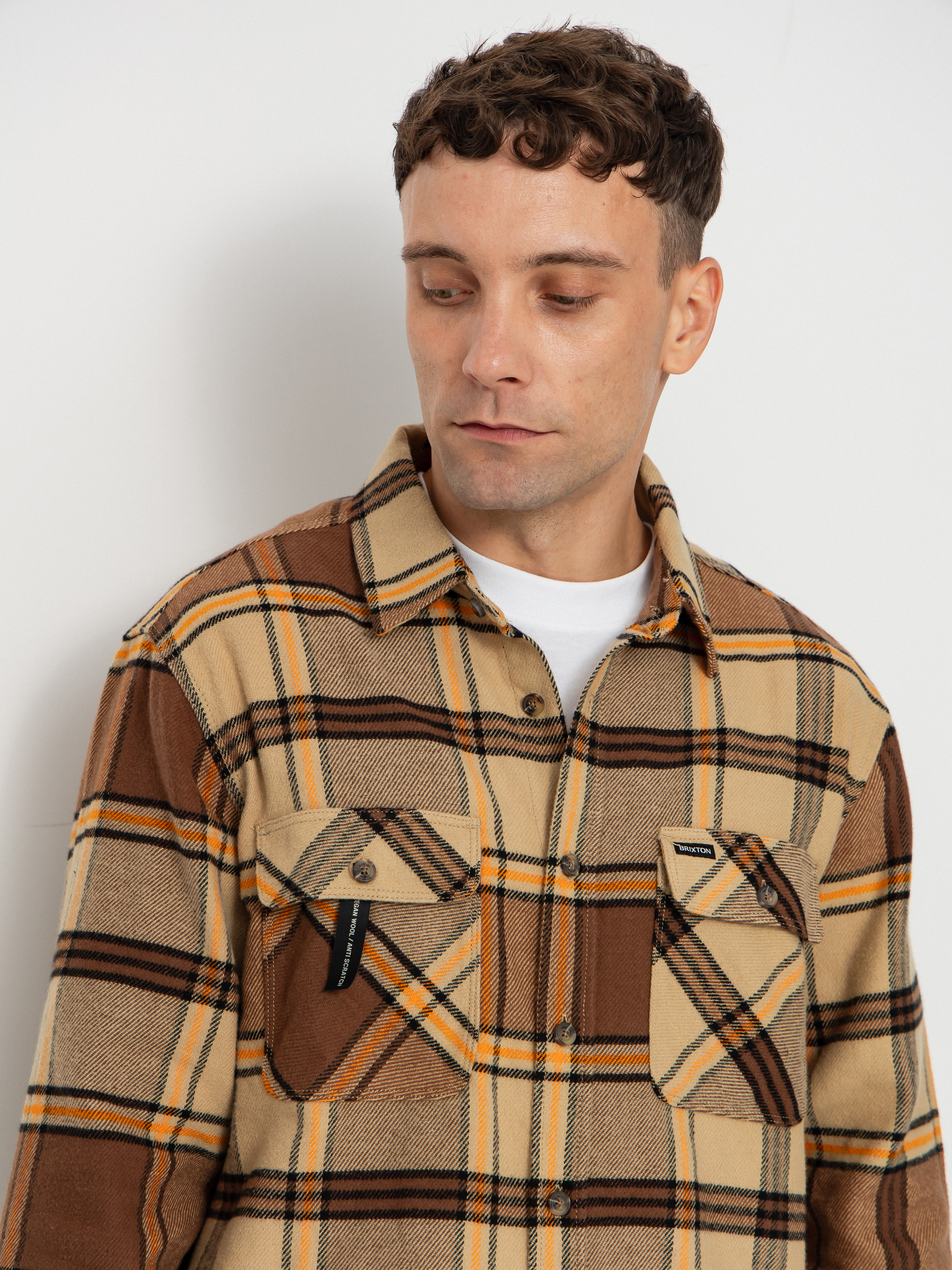 Košeľa Brixton Bowery Flannel (sand/pinecone/solar orange)