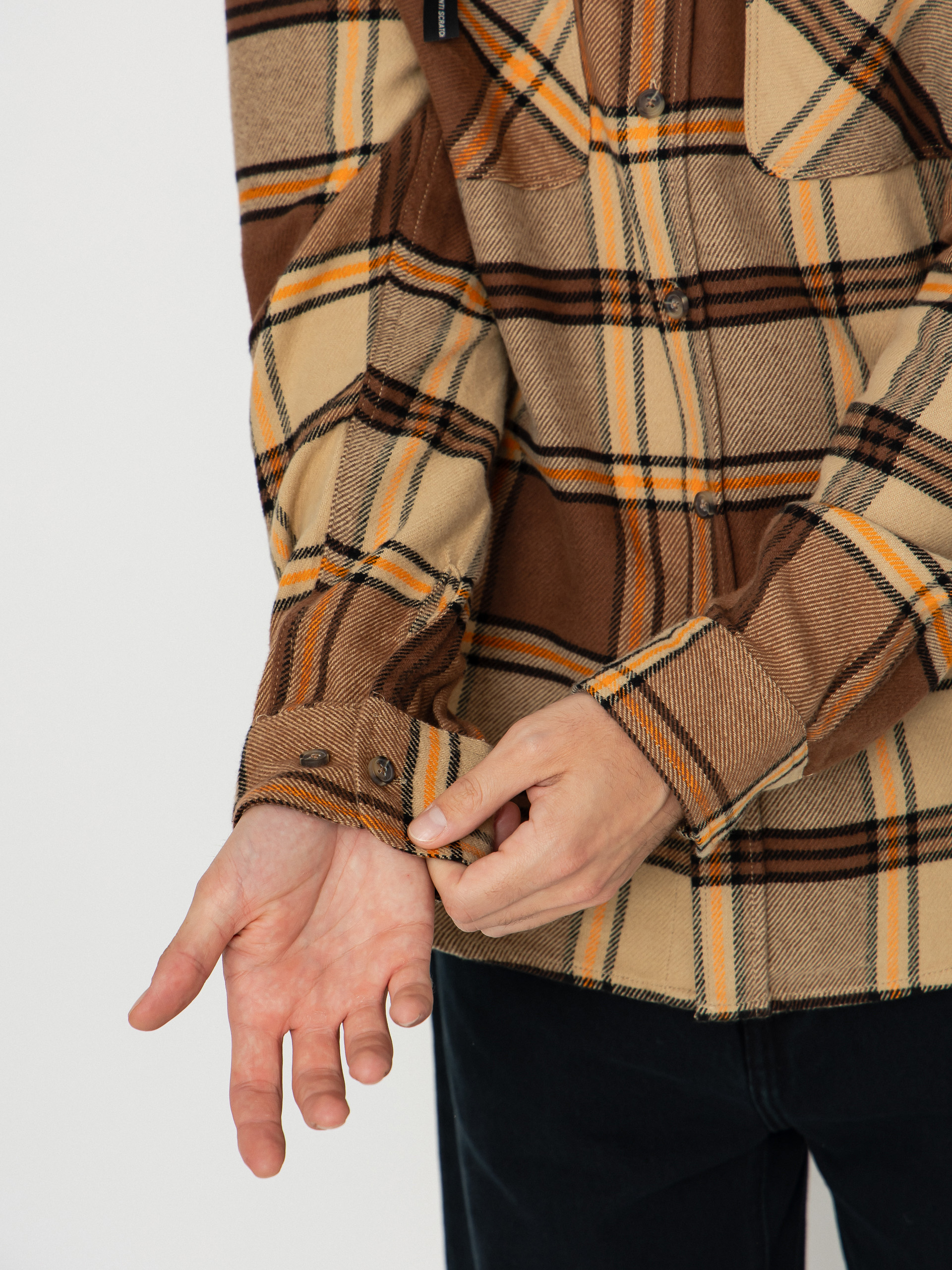 Košeľa Brixton Bowery Flannel (sand/pinecone/solar orange)