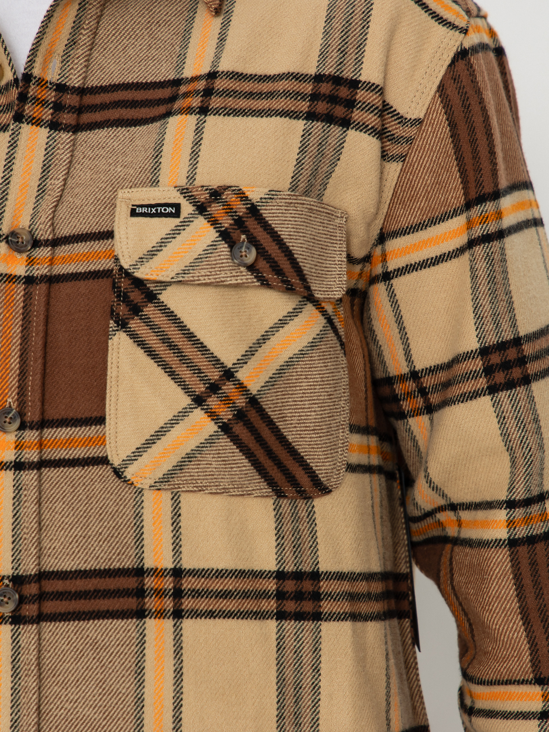 Košeľa Brixton Bowery Flannel (sand/pinecone/solar orange)