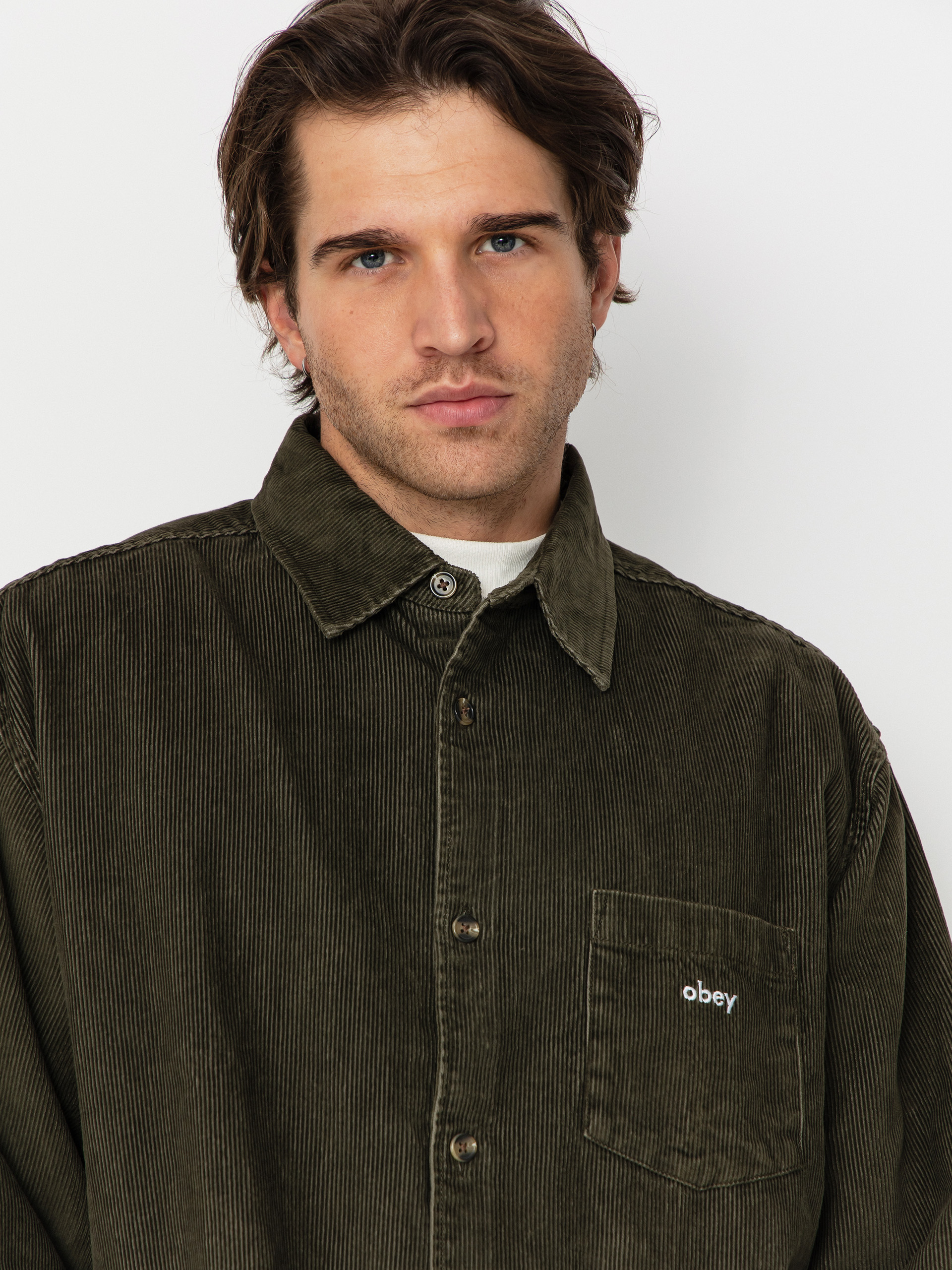 Košeľa OBEY Buckley Corduroy Woven (black olive faded wash)