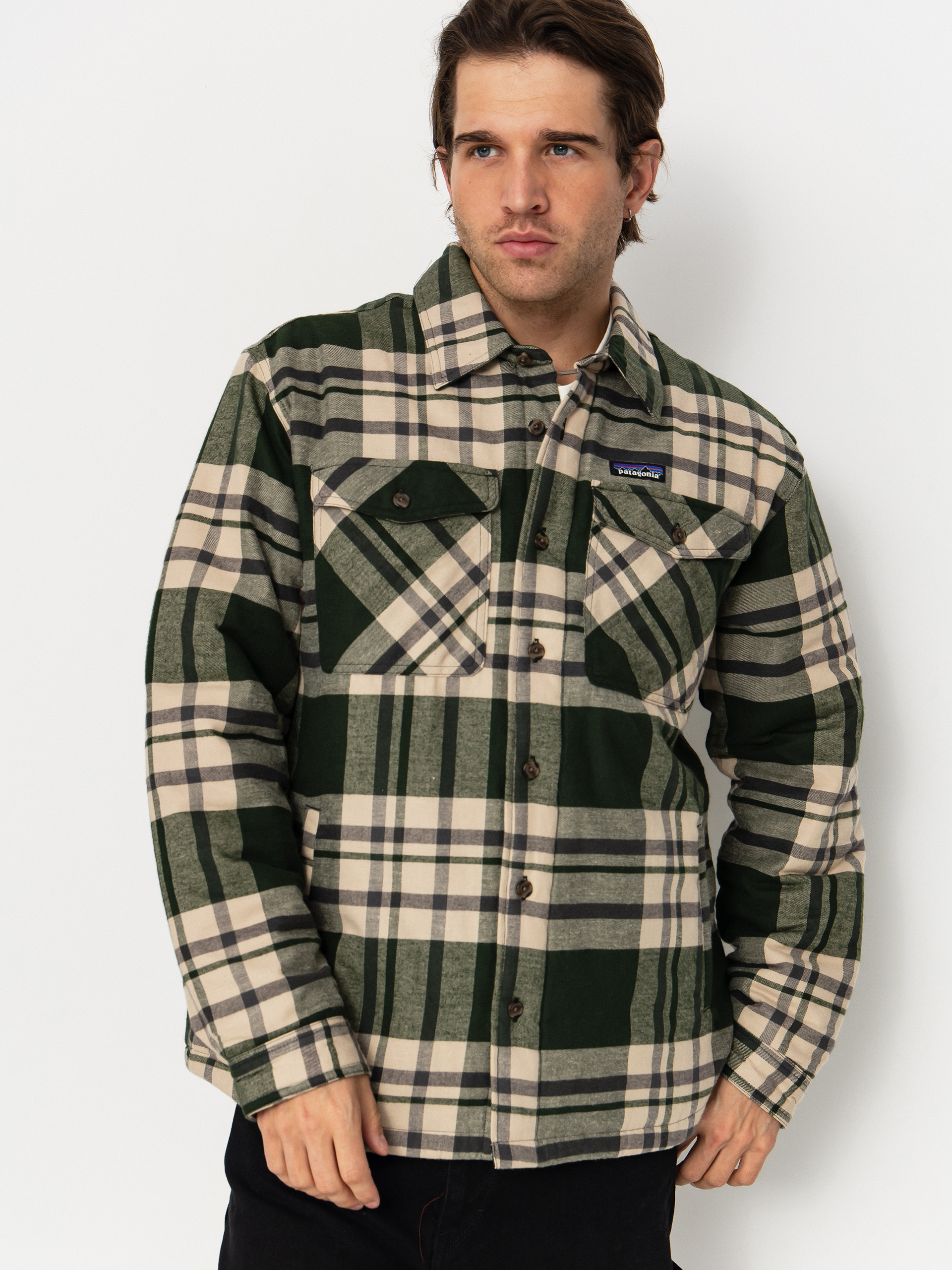 Kou0161eu013ea Patagonia LW Insulated Fjord Flannel (ashore old growth green)