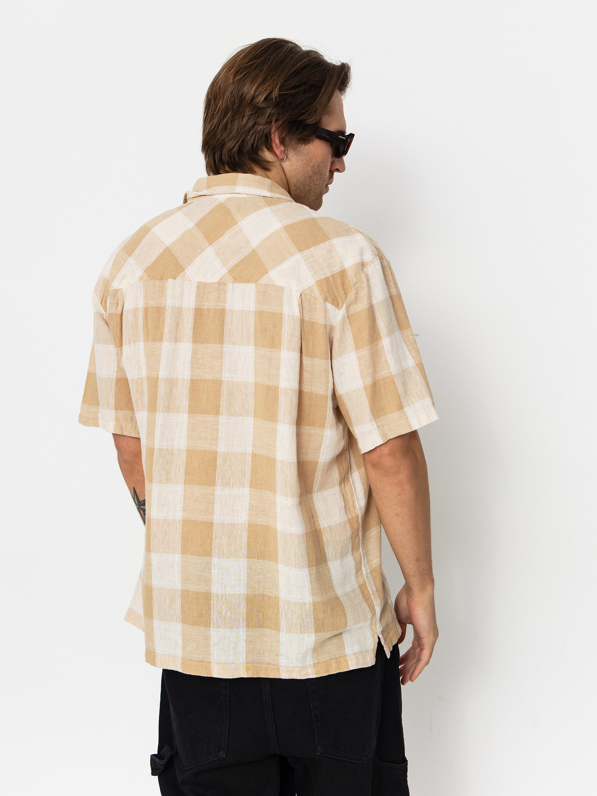 Košeľa Brixton Cru Linen Blend Wvn (off white/sand)