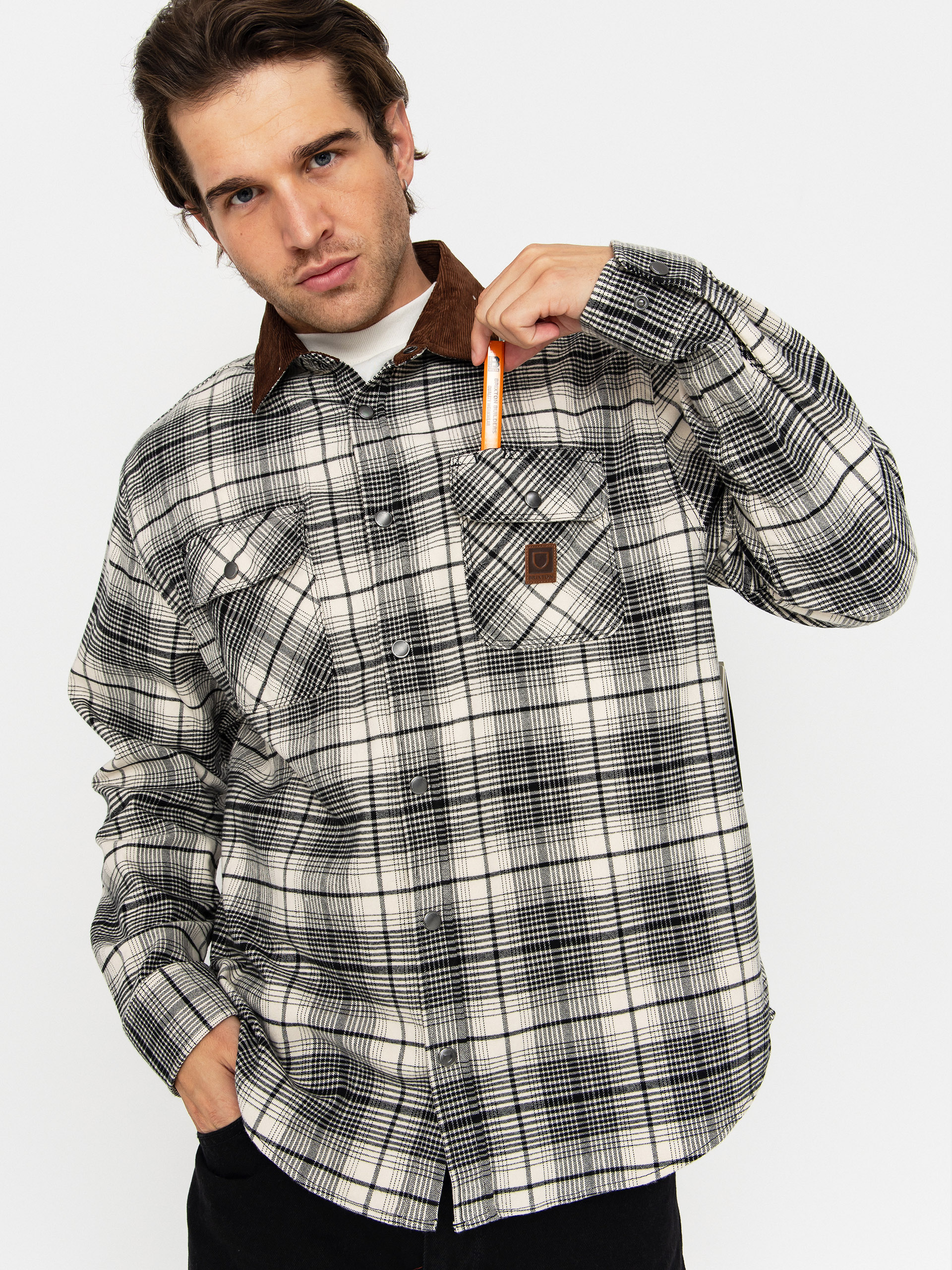 Košeľa Brixton Builders Bowery Perf Flannel (off white/black)