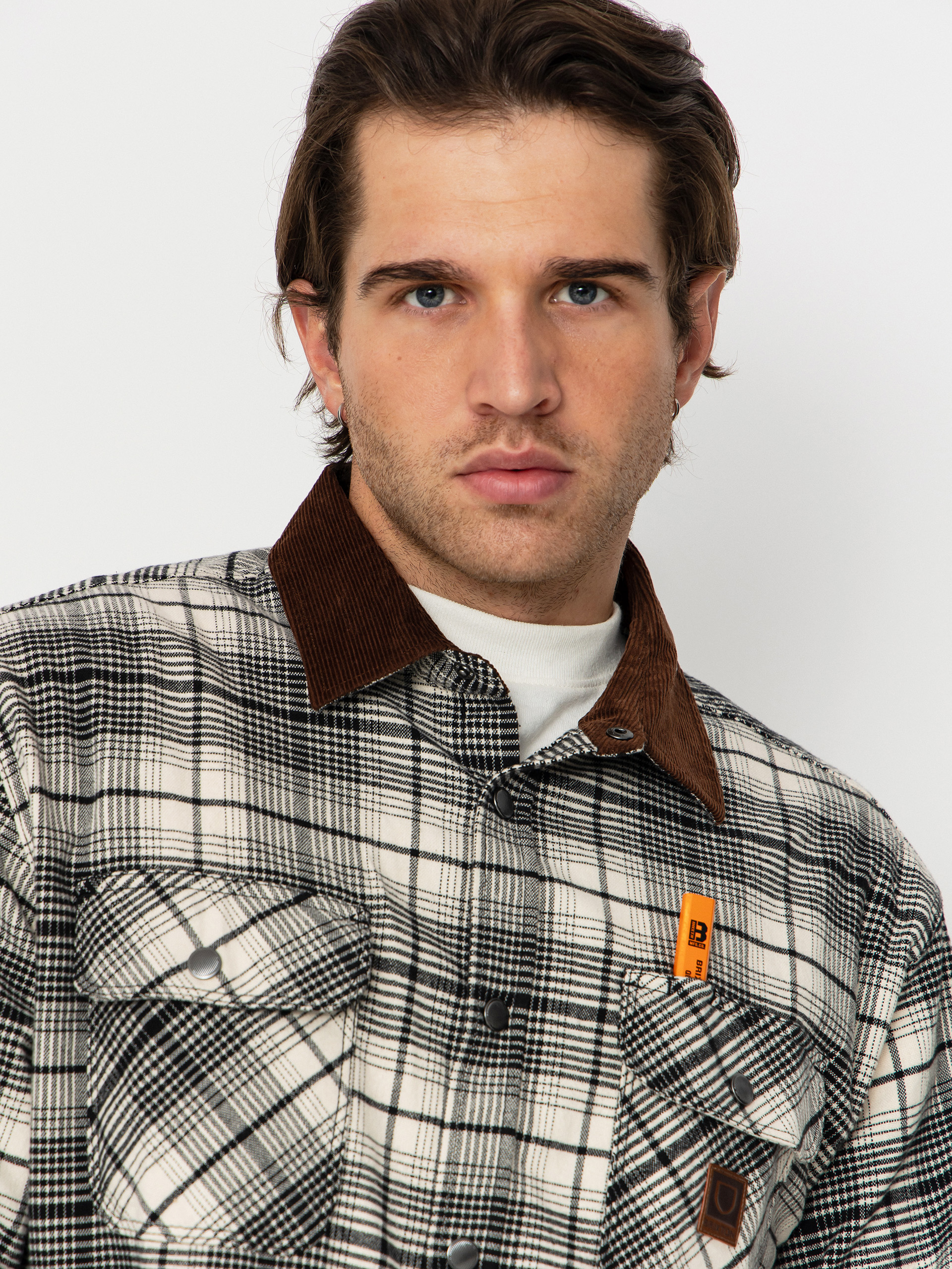 Košeľa Brixton Builders Bowery Perf Flannel (off white/black)