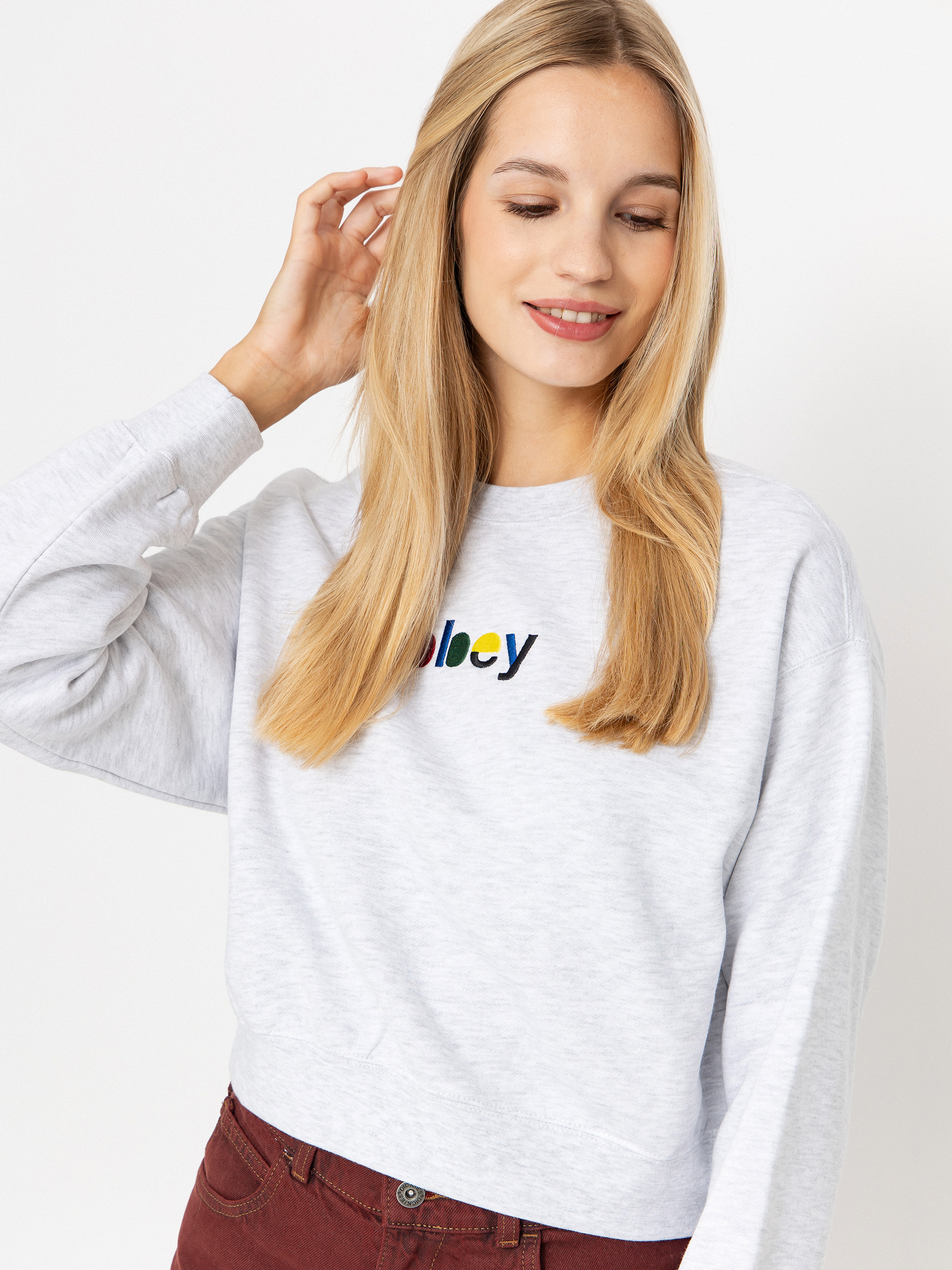 Mikina OBEY Blocks Cropped Crew Wmn (ash grey)