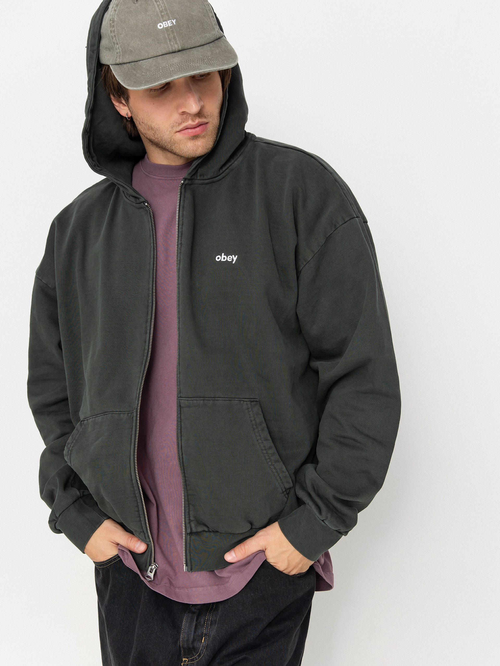 Mikina s kapucňou OBEY Lowercase Pigment ZHD (pigment pirate black)