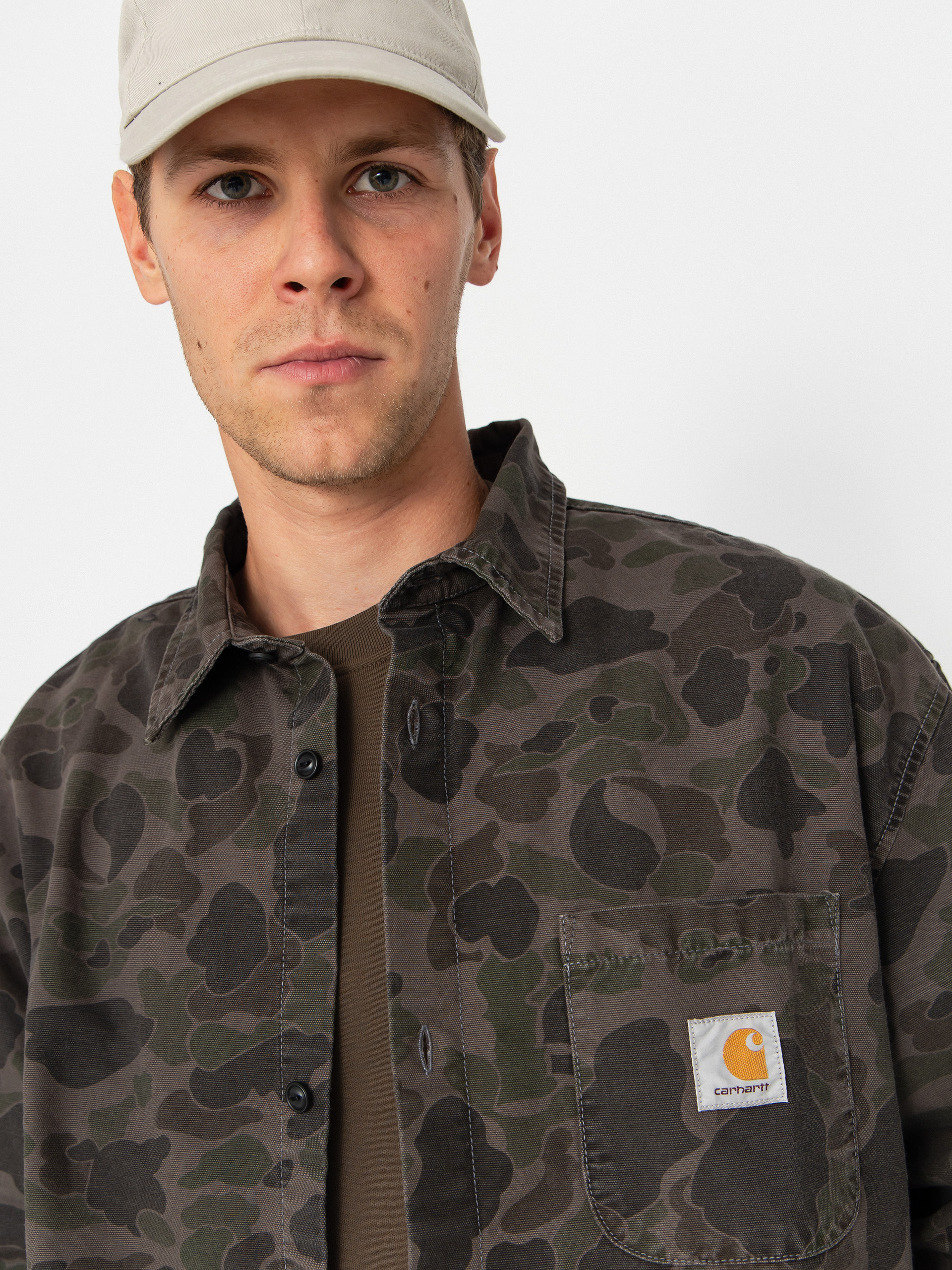 Košeľa Carhartt WIP Duck (camo duck/green/porphyry/garment dyed)