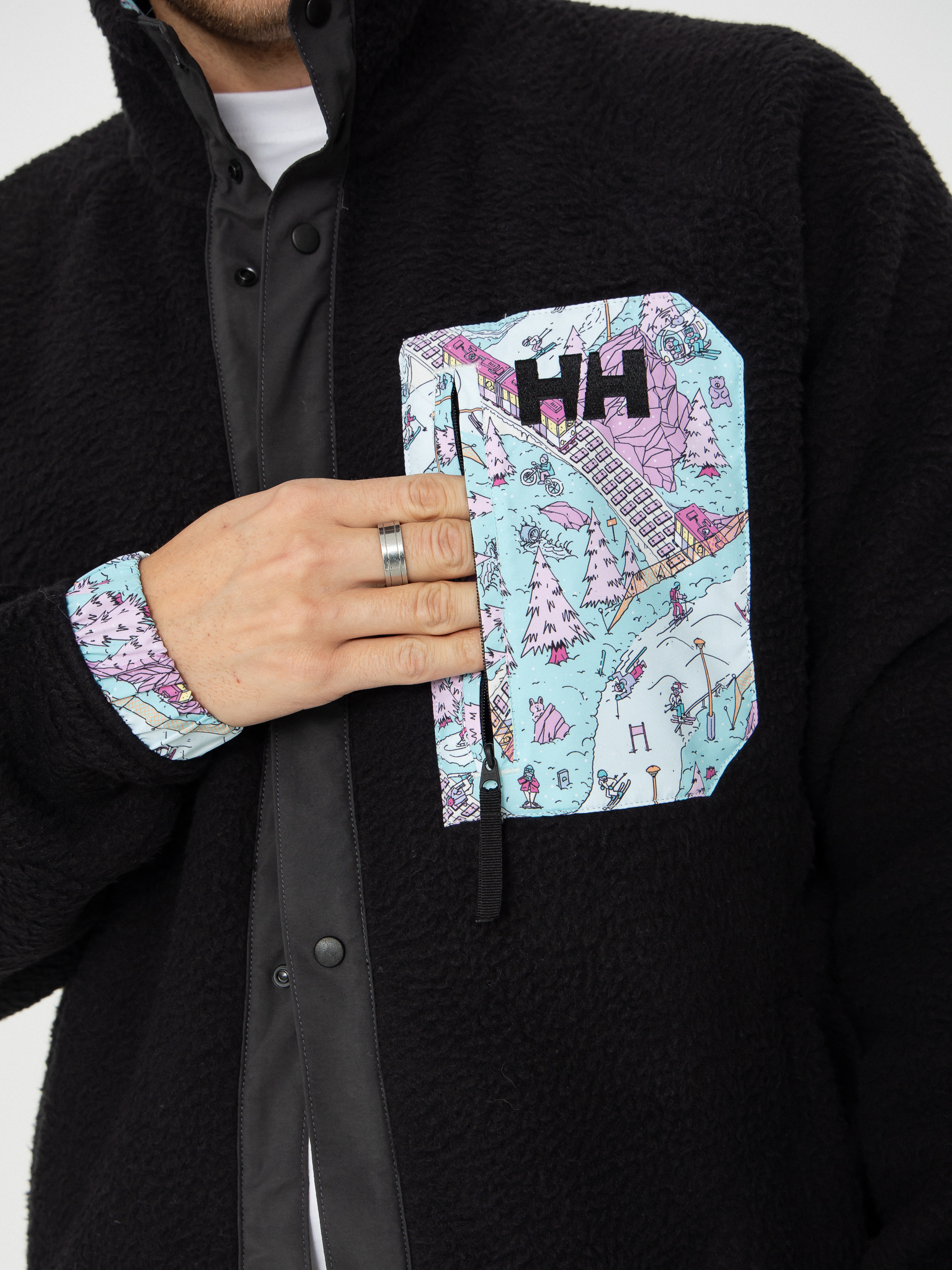 Pánsky Flísová mikina Helly Hansen Panorama Pile Snap (black oslo aop)