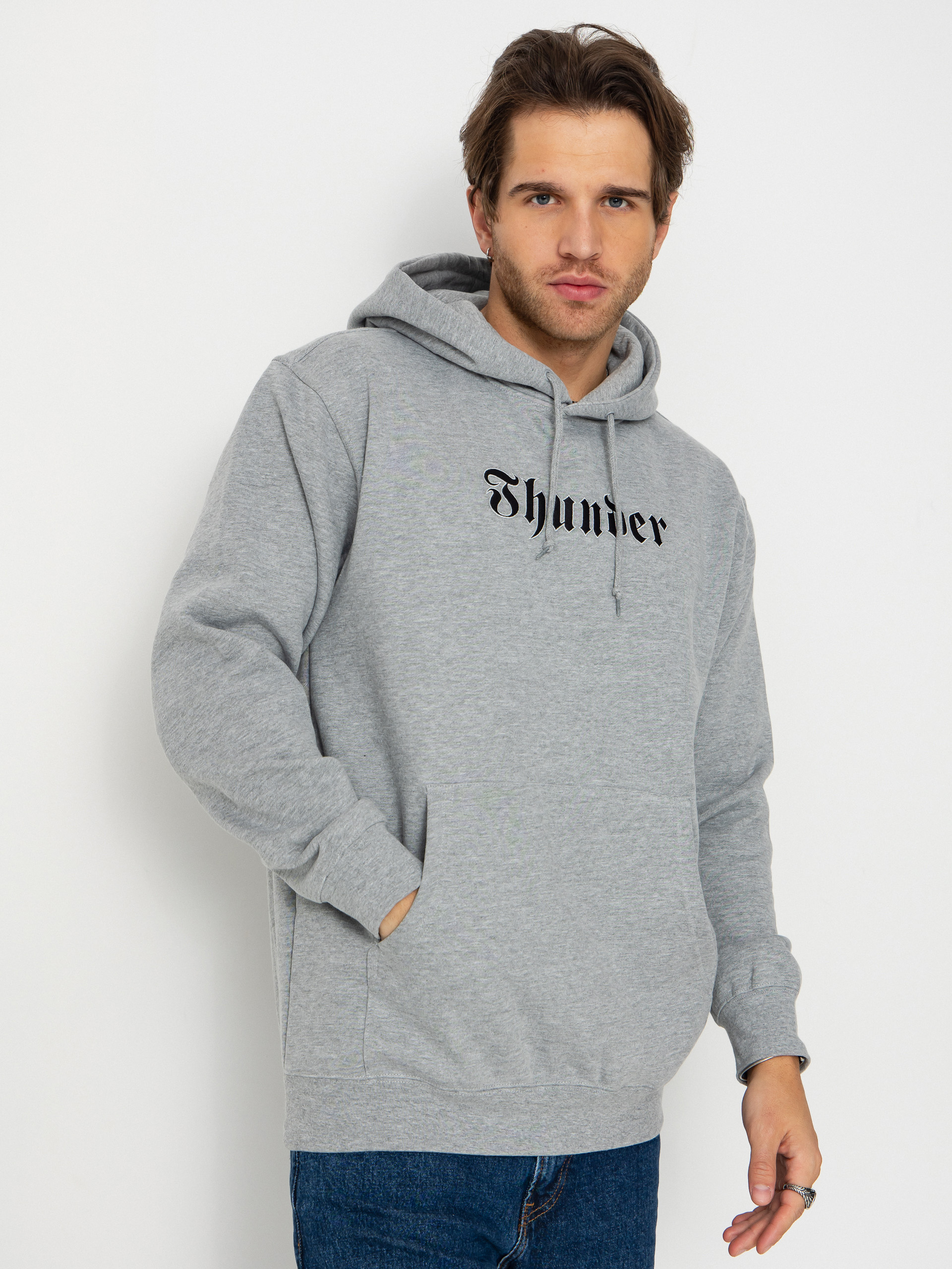 Mikina Thunder Script (heather grey w/black embroidery)