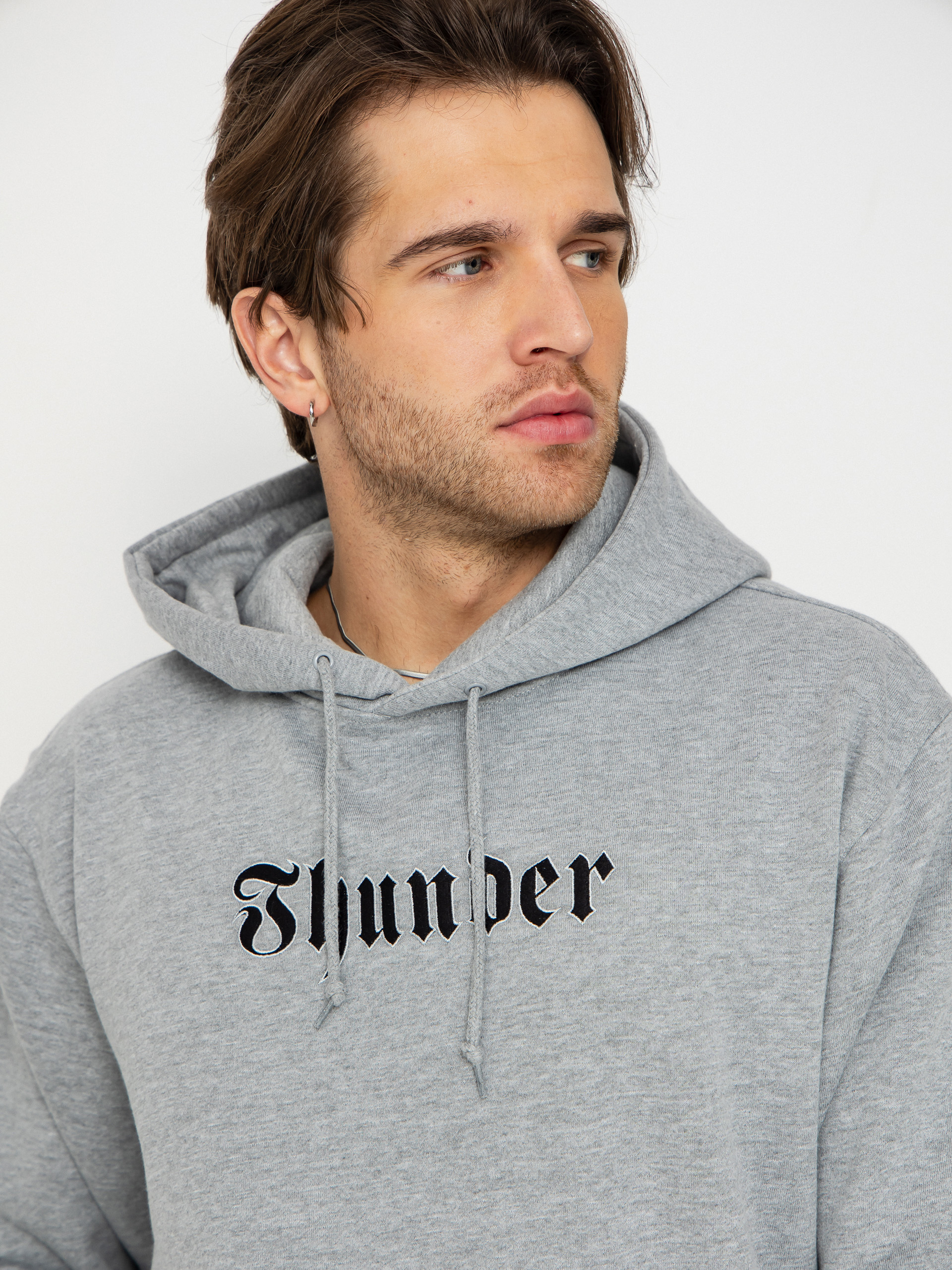 Mikina Thunder Script (heather grey w/black embroidery)