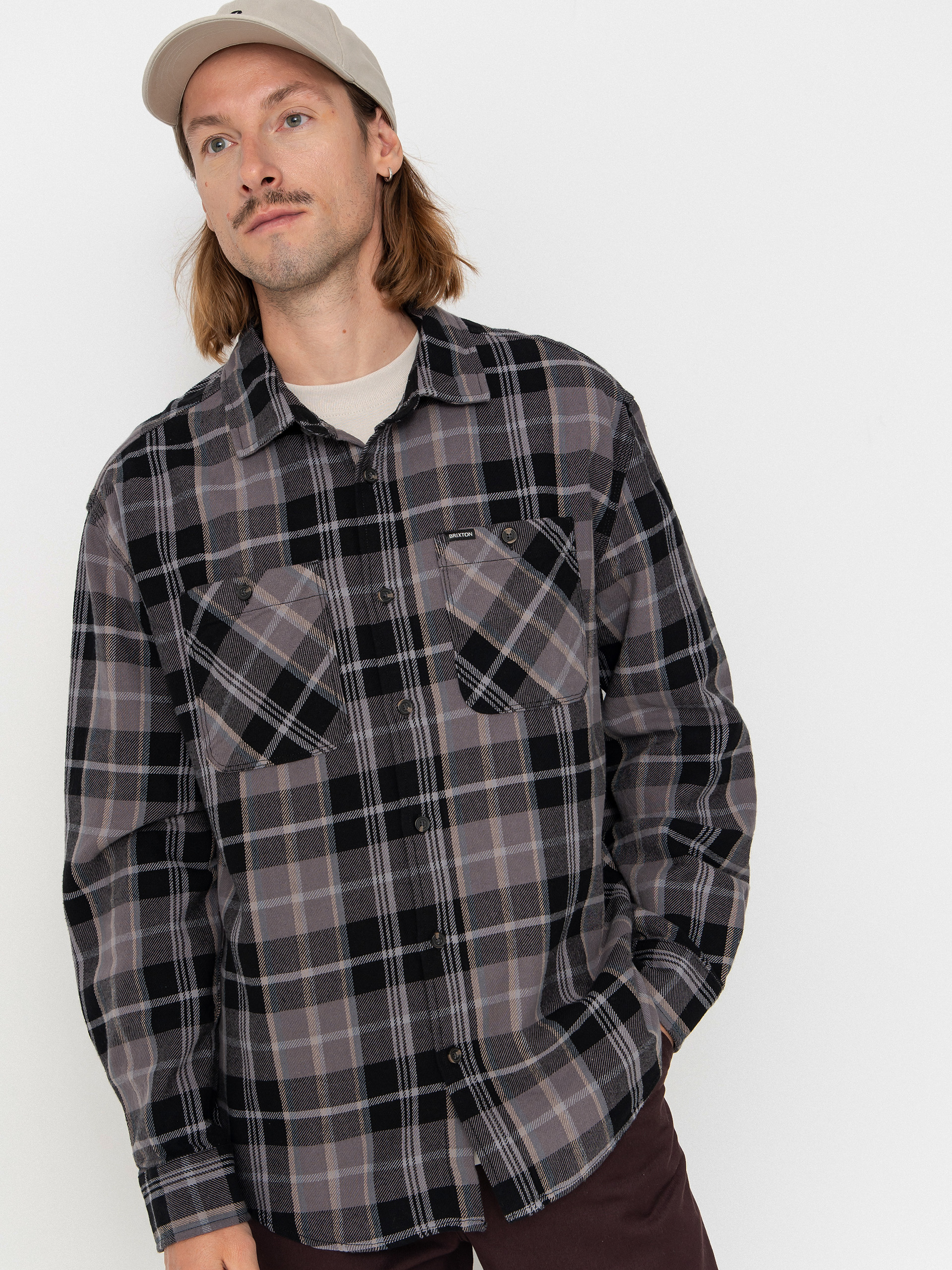 Kou0161eu013ea Brixton Vintage Wash Flannel (black/charcoal beige/slate)