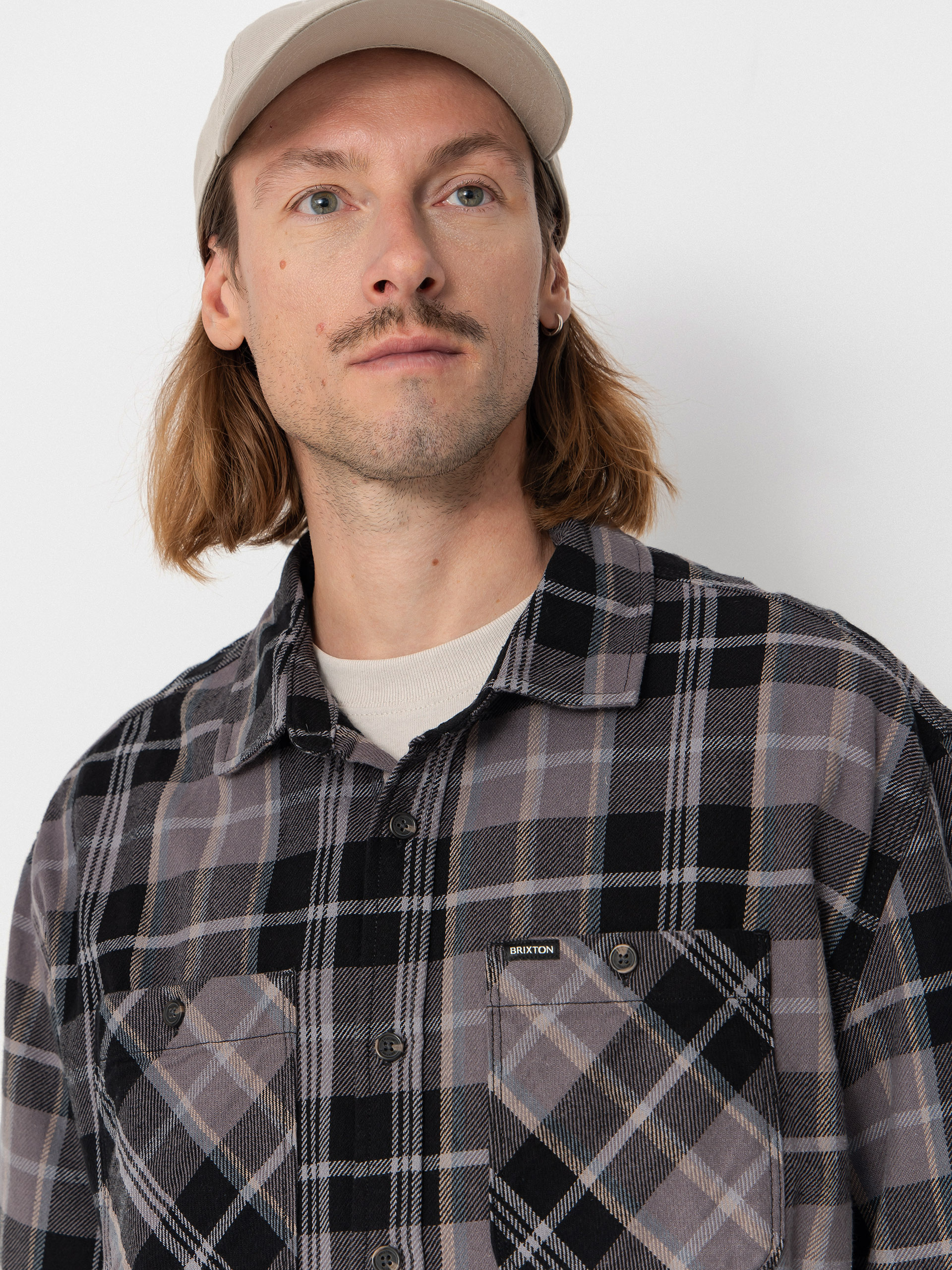 Košeľa Brixton Vintage Wash Flannel (black/charcoal beige/slate)