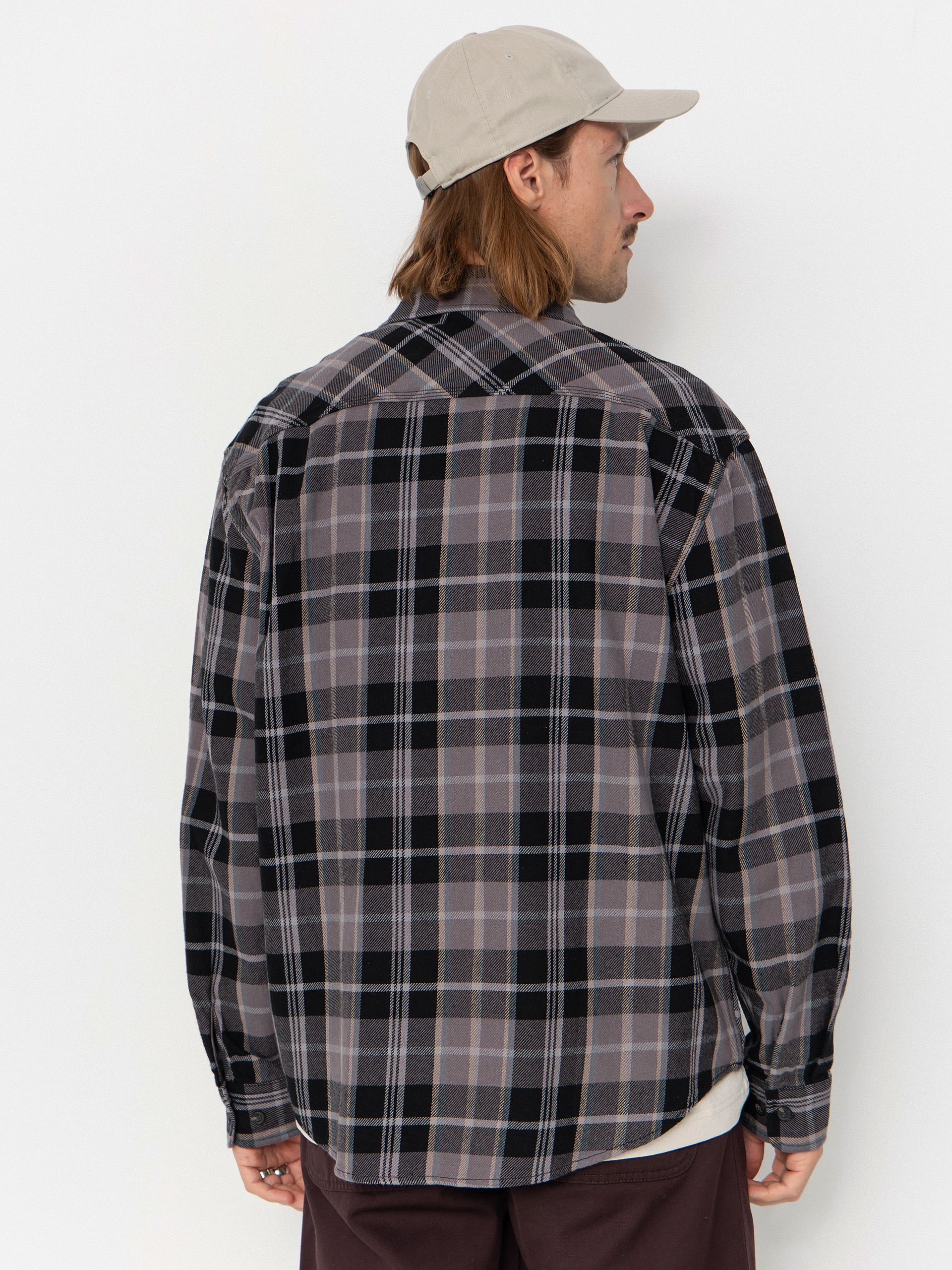 Košeľa Brixton Vintage Wash Flannel (black/charcoal beige/slate)