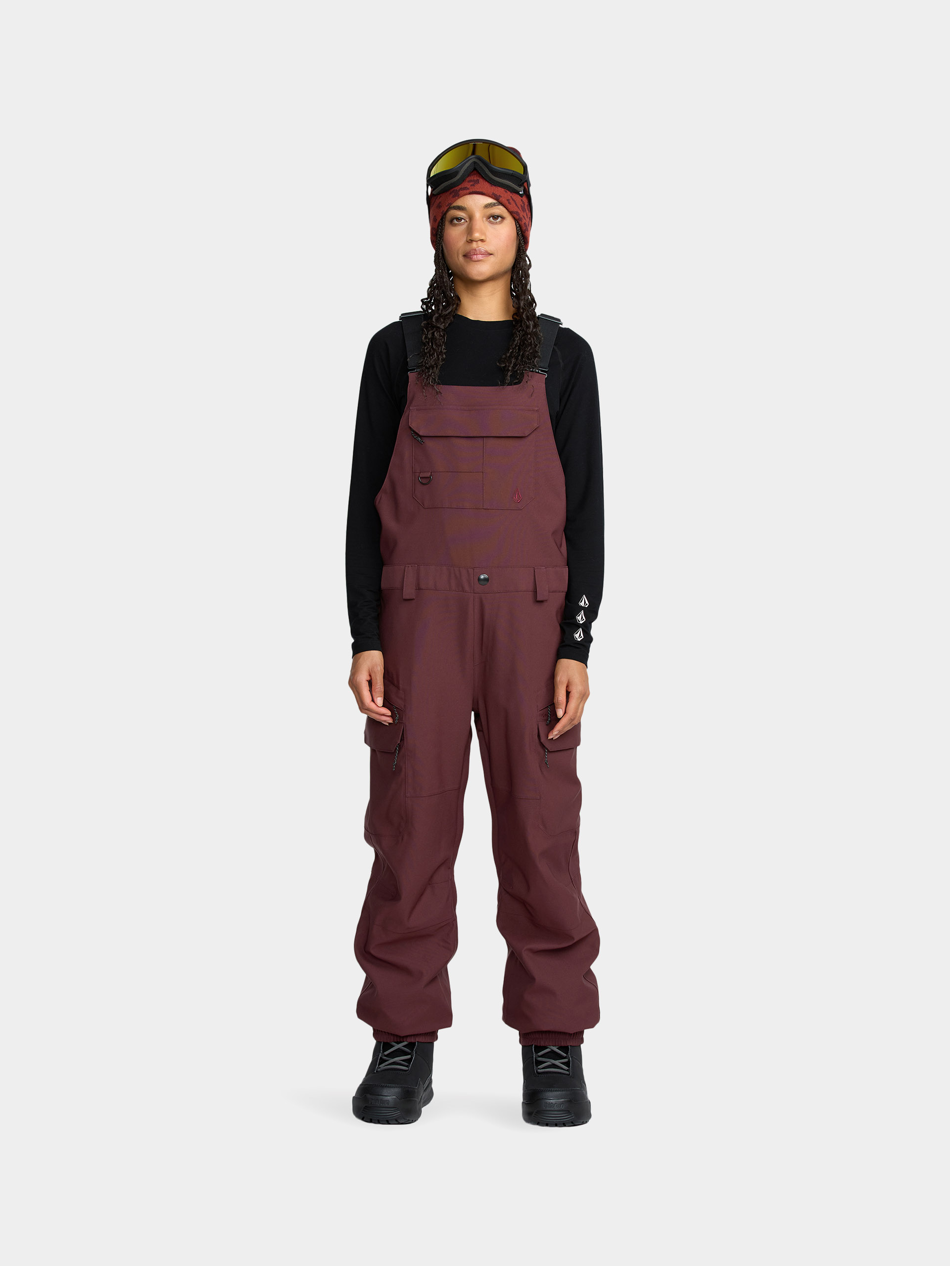Snowboardové nohavice Volcom Creston 3D Stretch Bib Overall Wmn (oxblood)