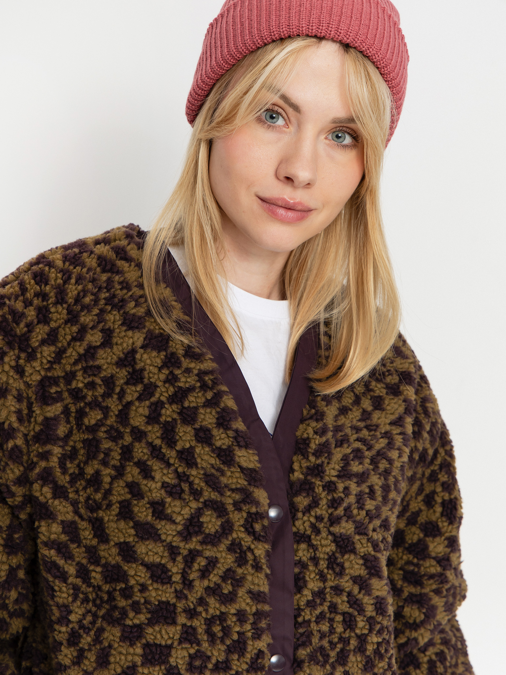Kabát Vans Suffolk Cheetah Check Pile Coat Wmn (dark port)