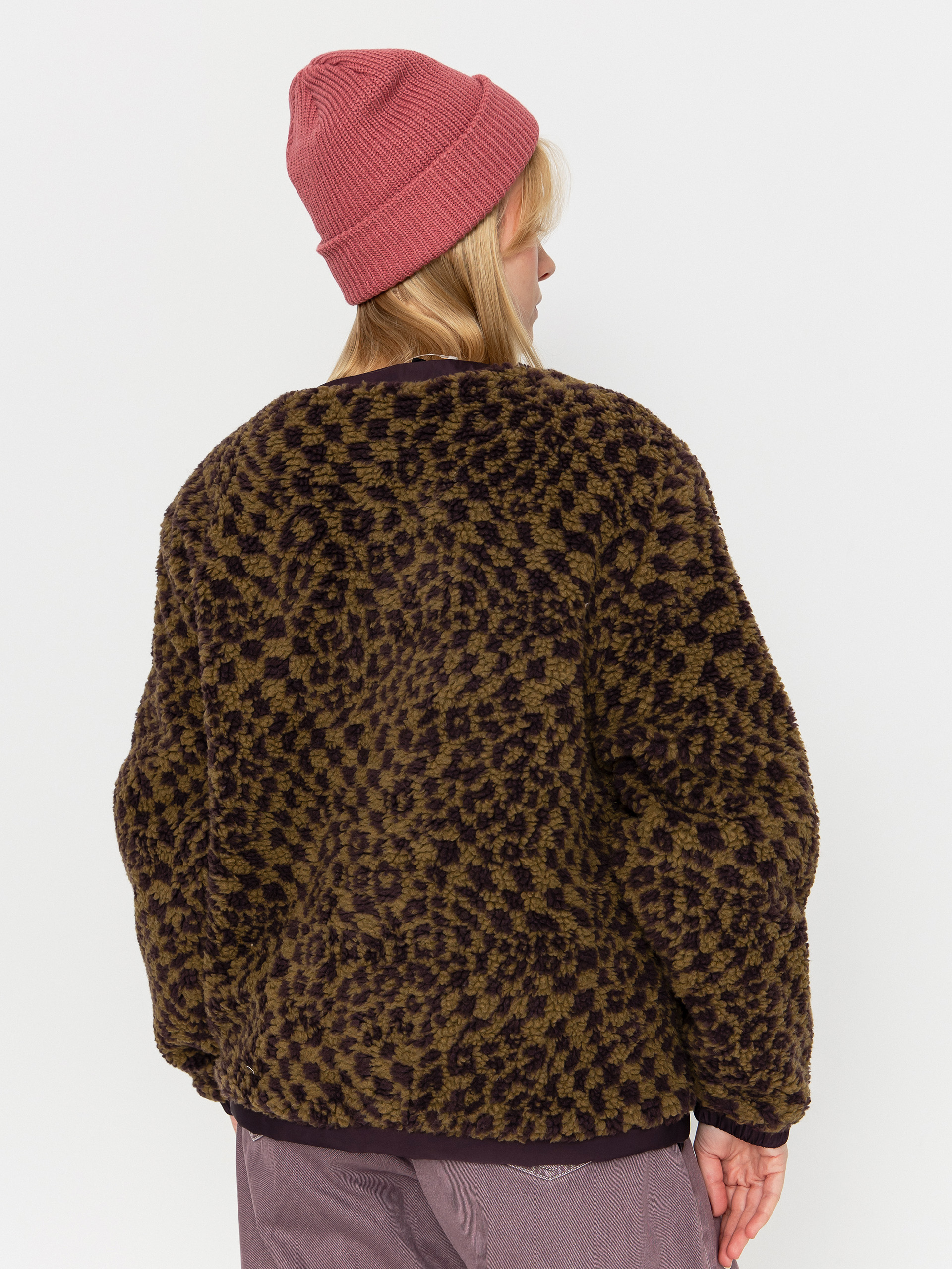 Kabát Vans Suffolk Cheetah Check Pile Coat Wmn (dark port)