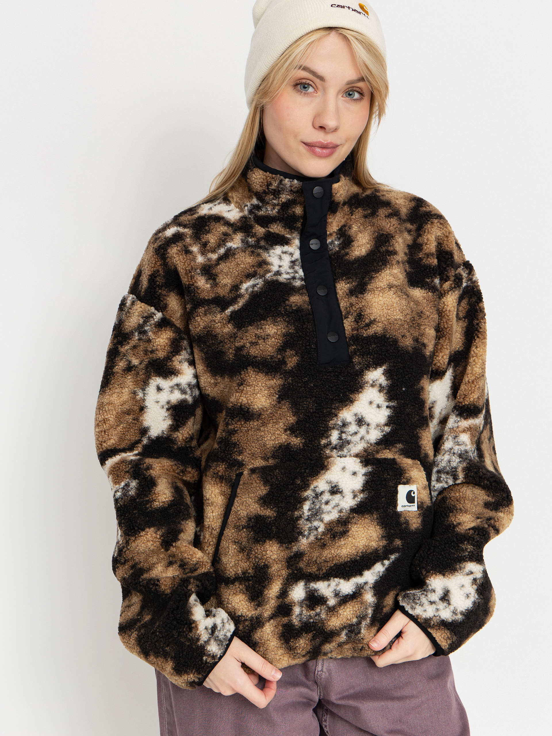 Flu00edsovu00e1 mikina Carhartt WIP Elliot Wmn (wild dog jacquard/black)