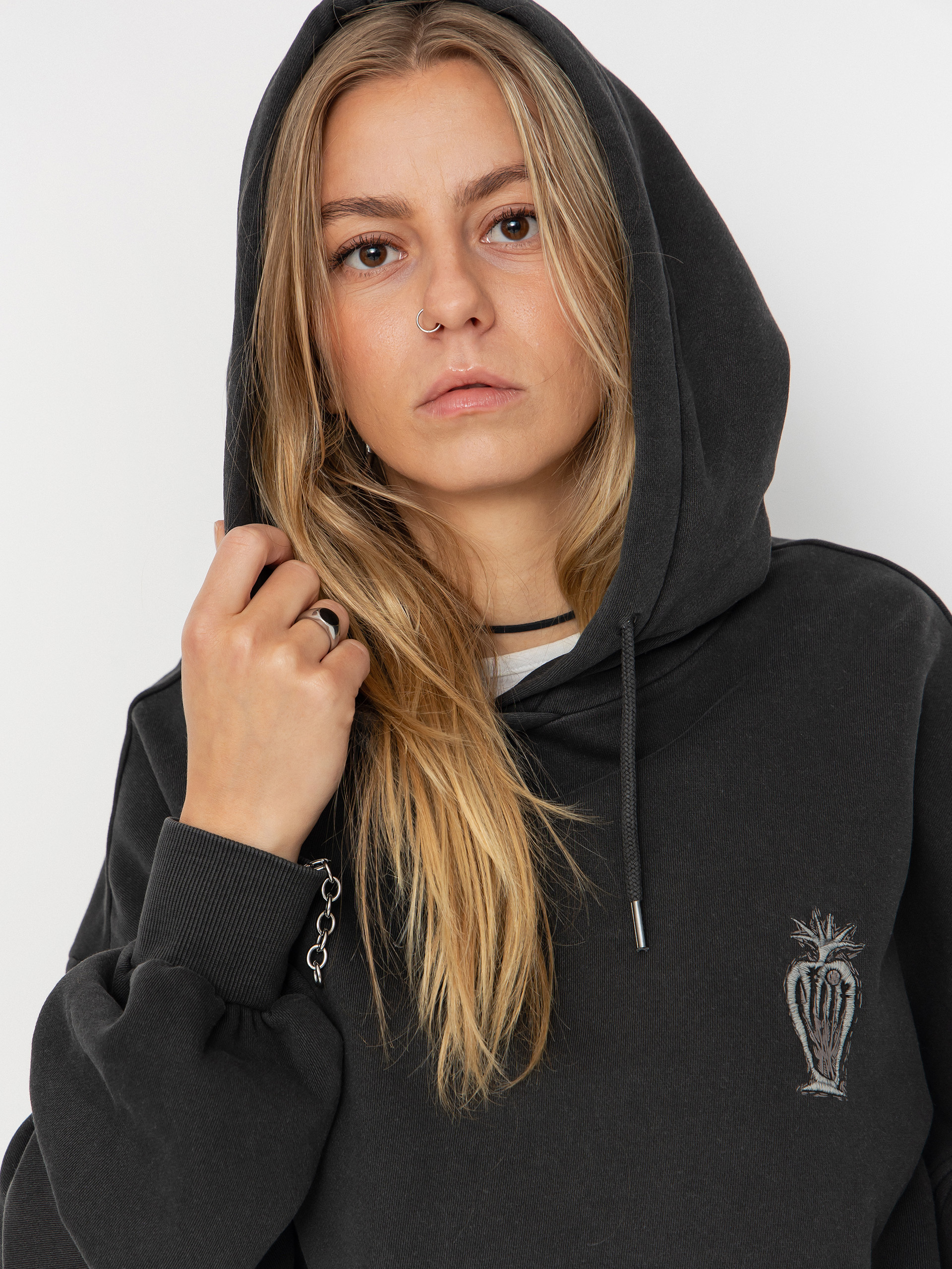 Mikina s kapucňou Volcom Fa Vaderetro HD Wmn (vintage black)