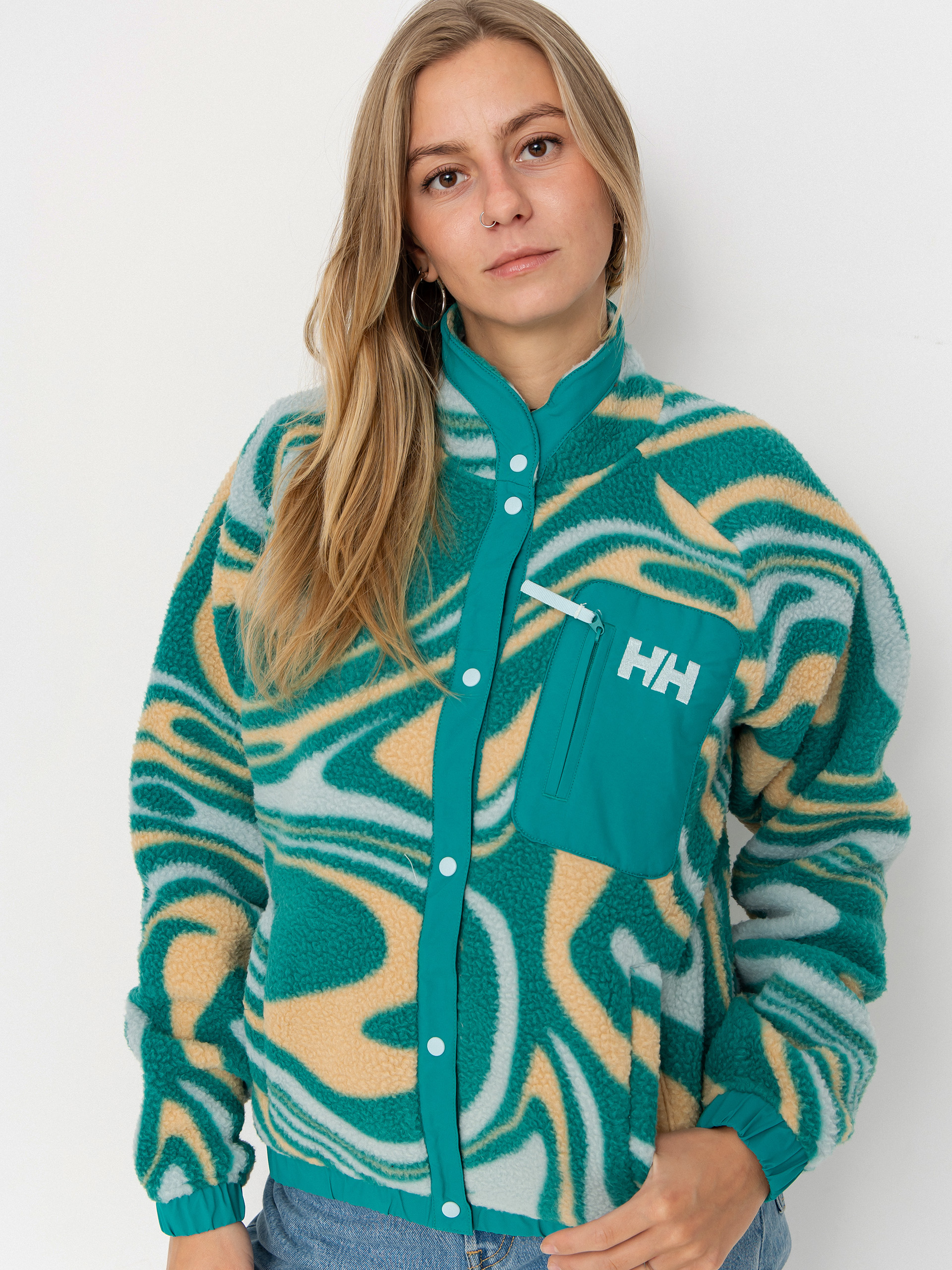 Flu00edsovu00e1 mikina Helly Hansen Imperial Printed Pile Snap Wmn (barely blue swirl aop)