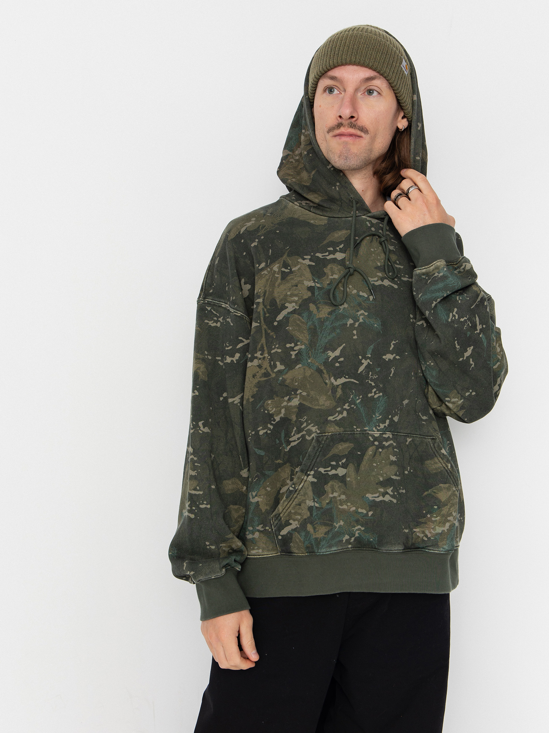 Mikina s kapucňou Carhartt WIP Benton HD (camo combi/green/garment dyed)