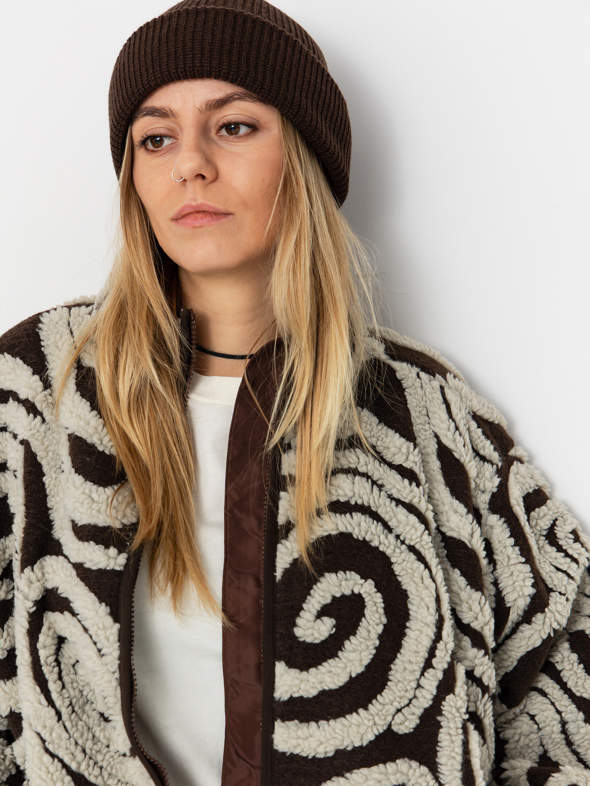 Dámsky Flísová mikina OBEY Swirls Jacquard Zip (brown multi)