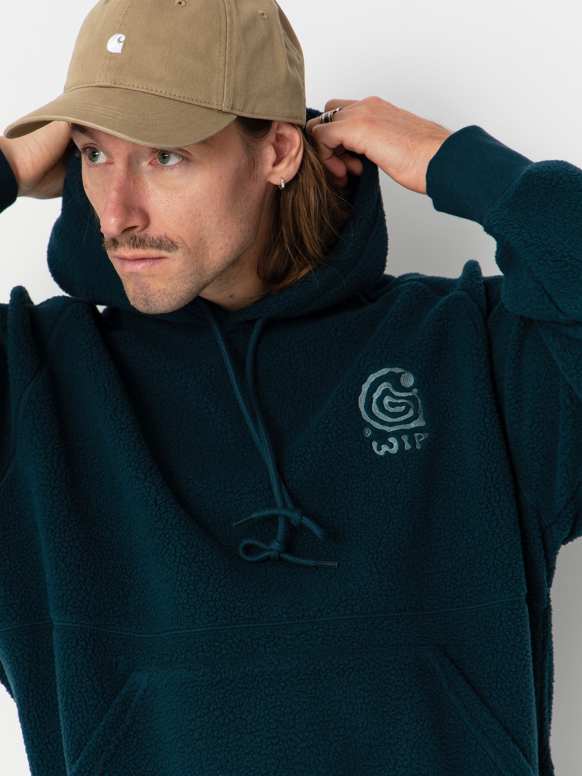 Mikina s kapucňou Carhartt WIP Helix HD (deep lagoon/silver pine)